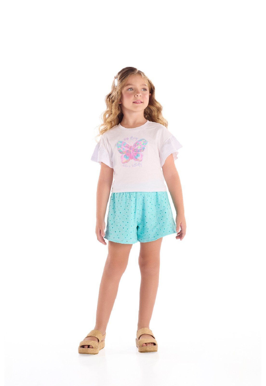 Infantil - Conjunto Blusa Borboleta Short Laise Quimby Azul