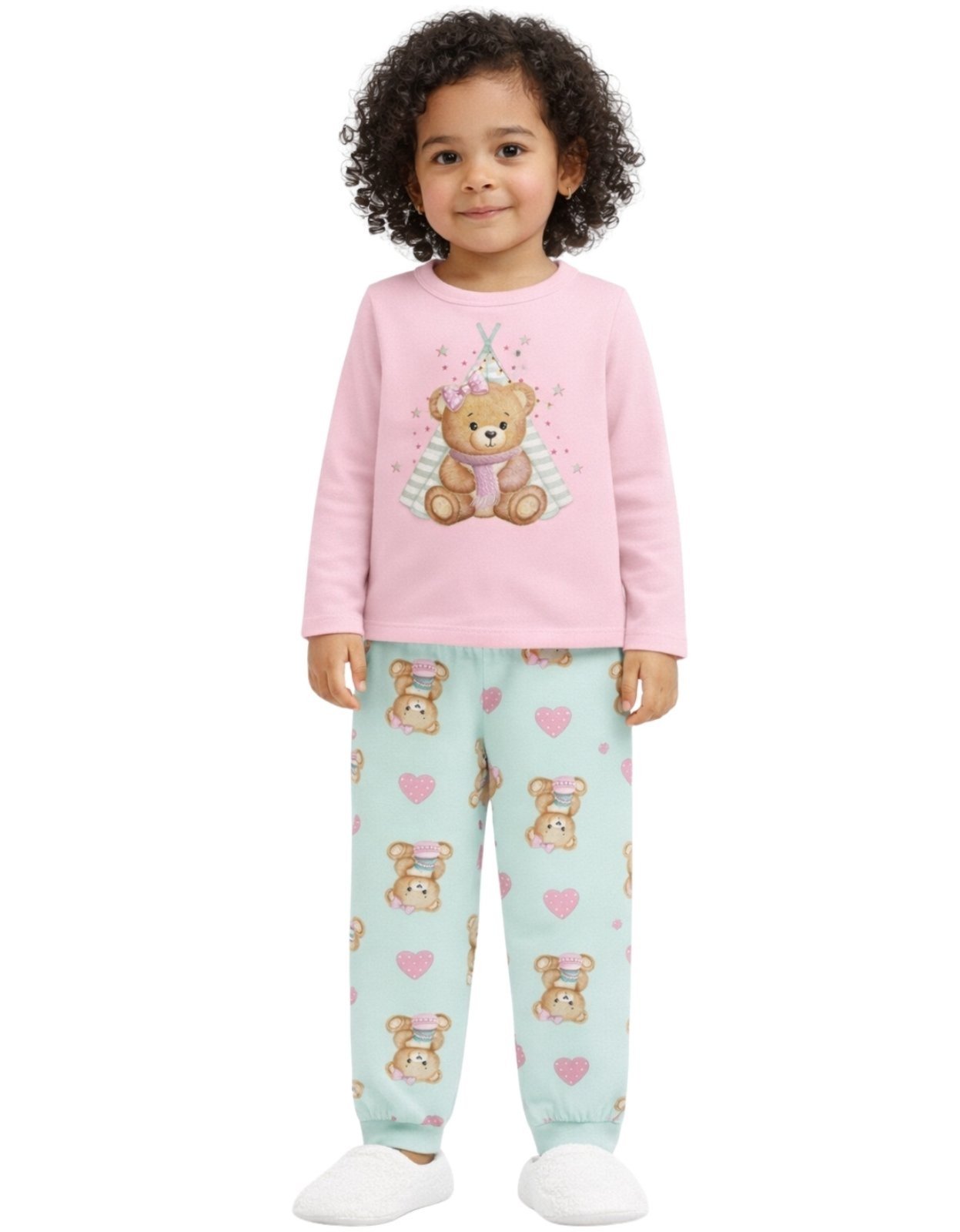Vista 2 Pijama e Juvenil 2pçs Moletom Peluciado Kyly Ursinho rosa Kyly rosa