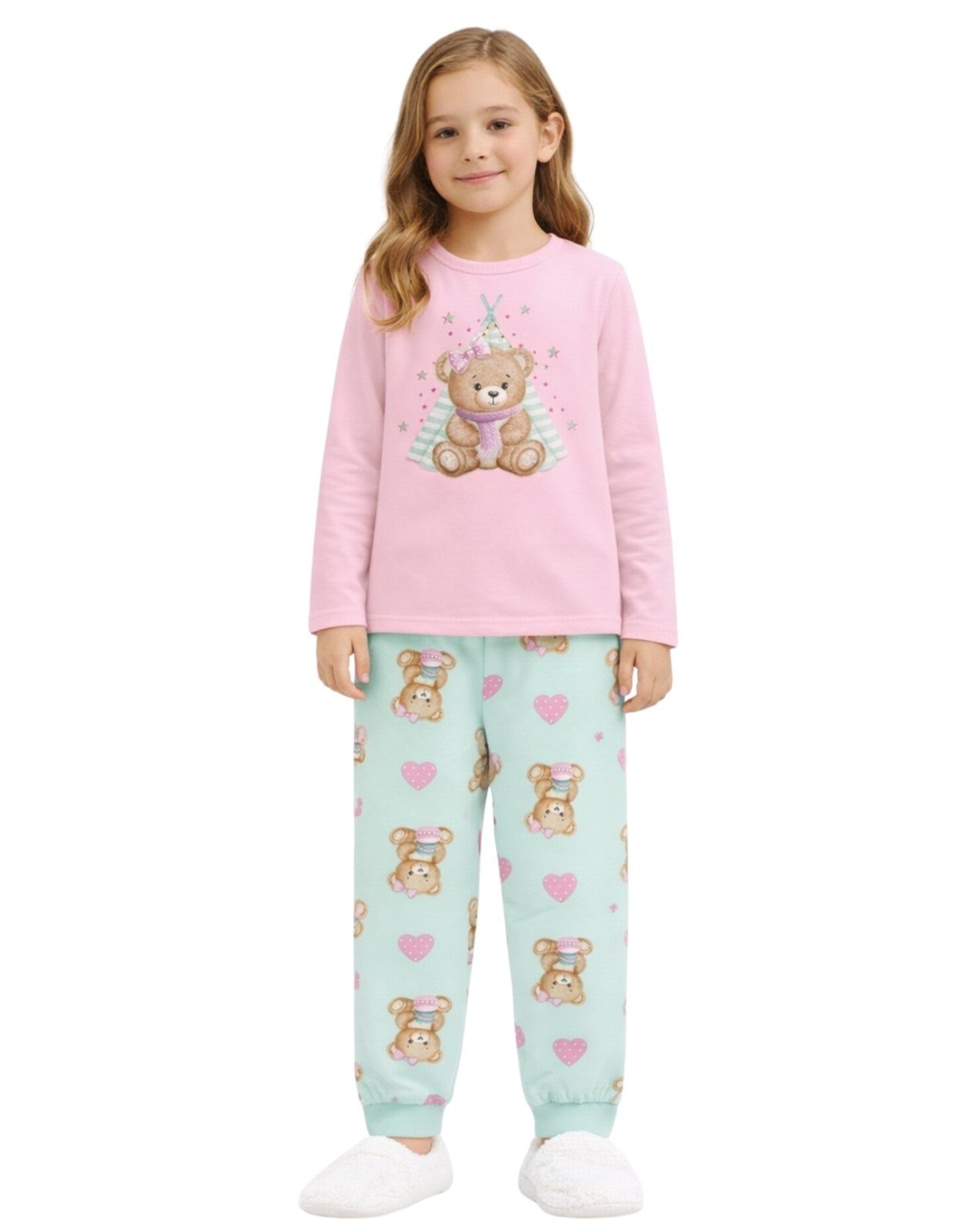 Vista 3 Pijama e Juvenil 2pçs Moletom Peluciado Kyly Ursinho rosa Kyly rosa