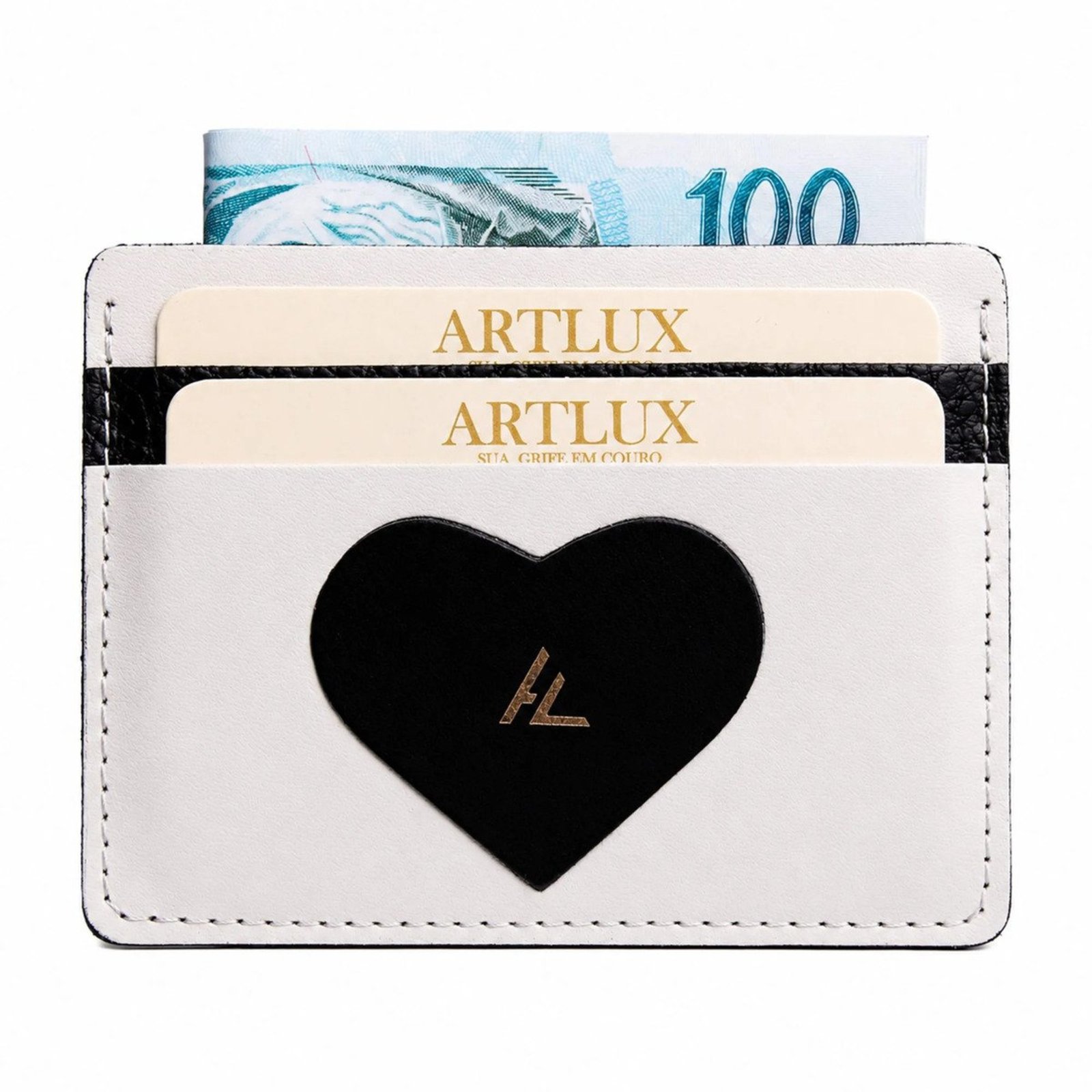 Porta Cartões e CNH em Couro Black Heart Artlux 3094 Off White
