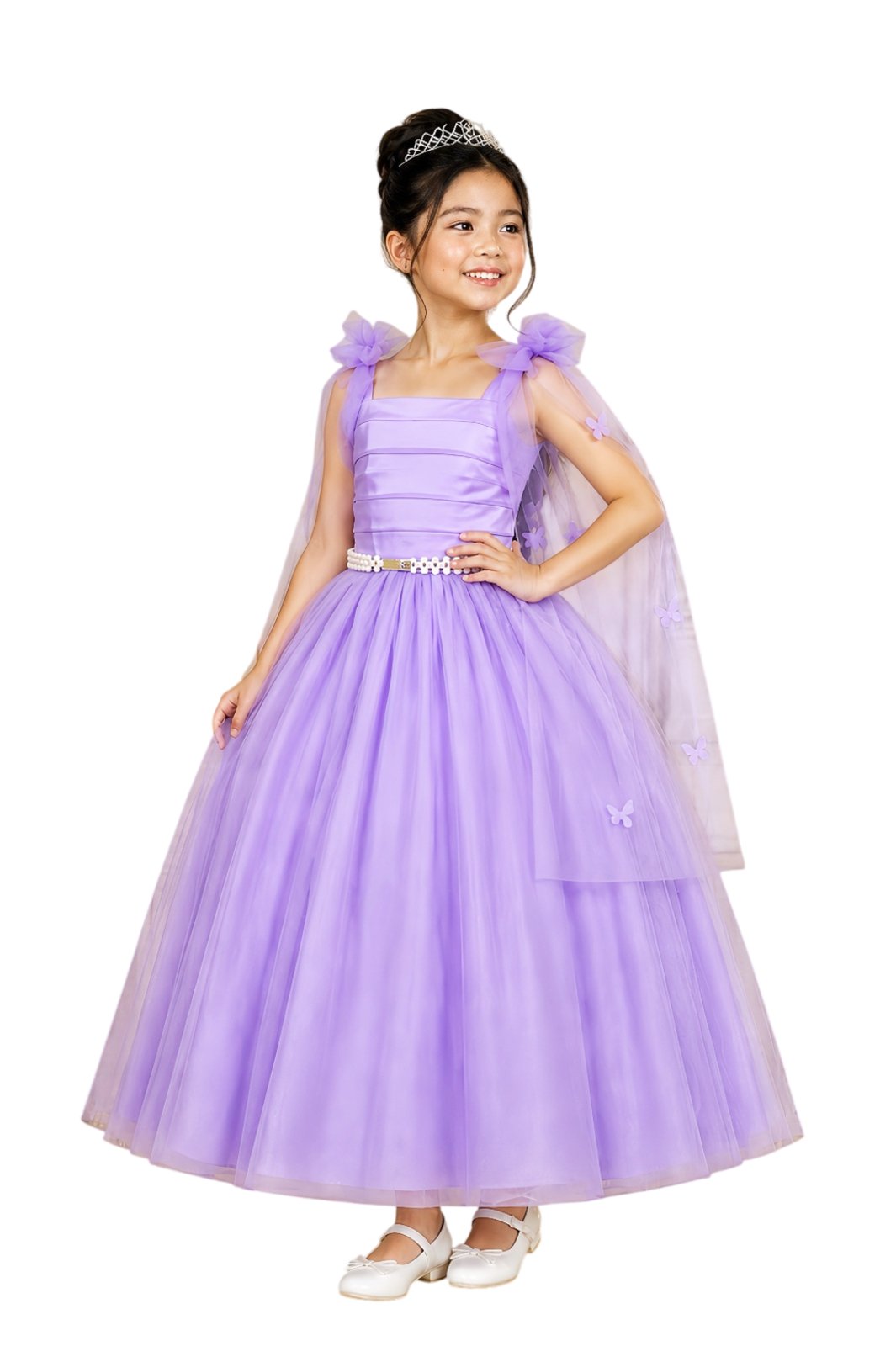 Infantil - Vestido Festa Longo Lilás Lavanda Formatura Casamento Dama Daminha Borboletas Social Menina Juvenil Pérolas Juvenil Princesa Rodado Florista Aniversário Luxo