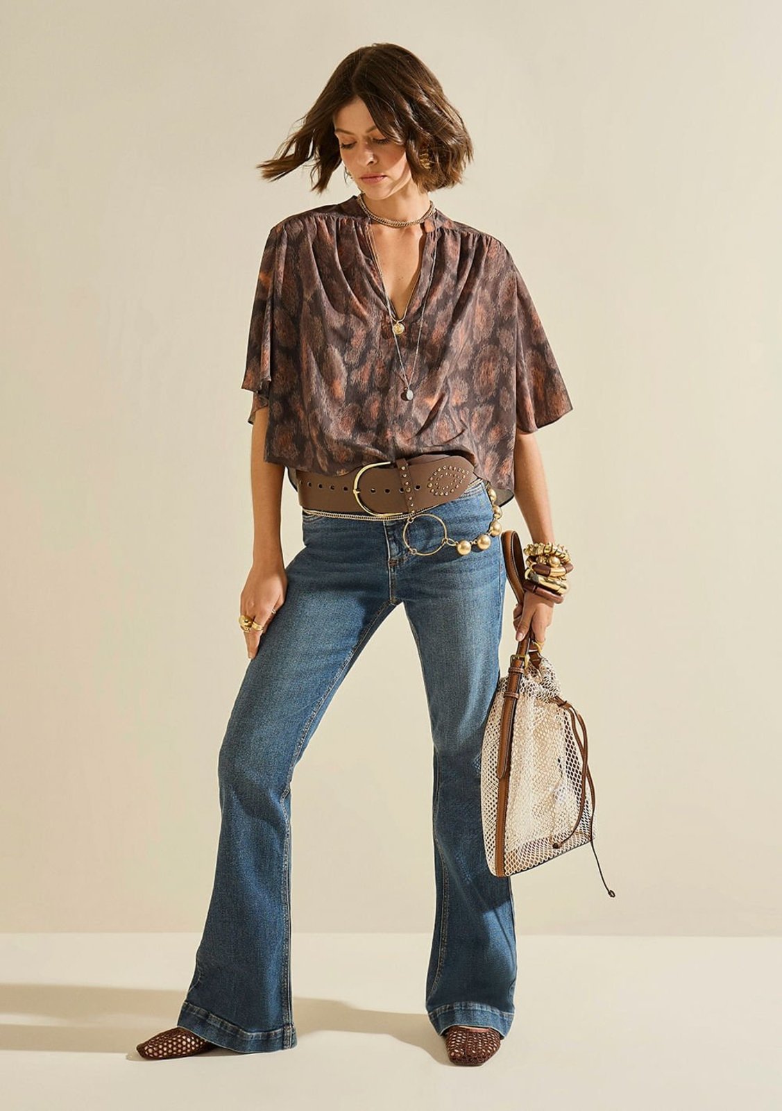 Calça Morena Rosa Boot Cut Alta Azul