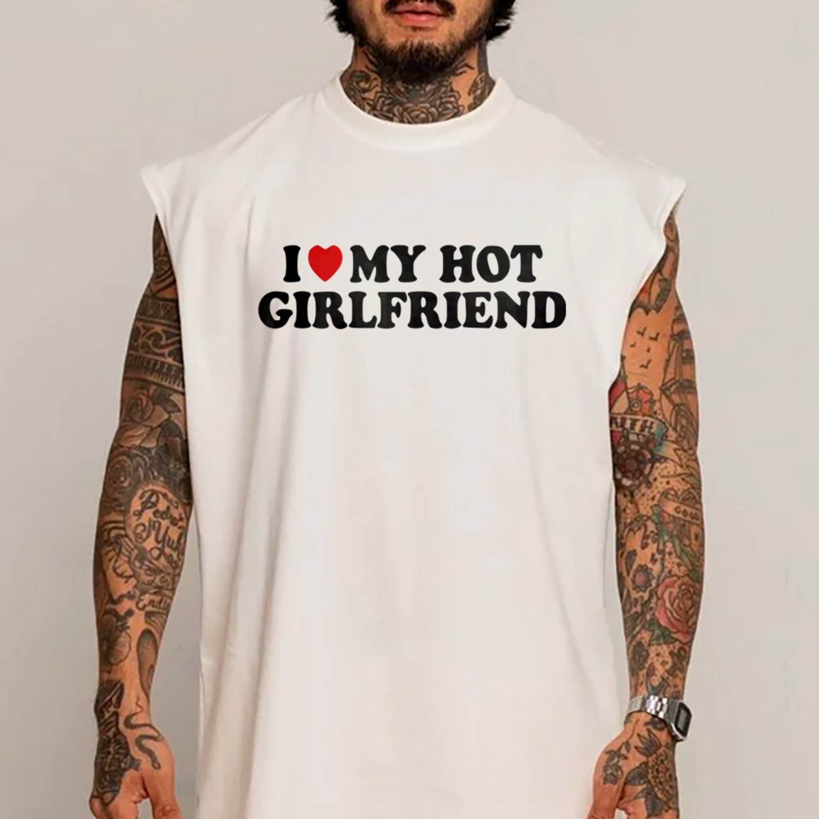 Camiseta Regata Machão I Love My Girlfriend Funny Moda Urbana Estilo Branco