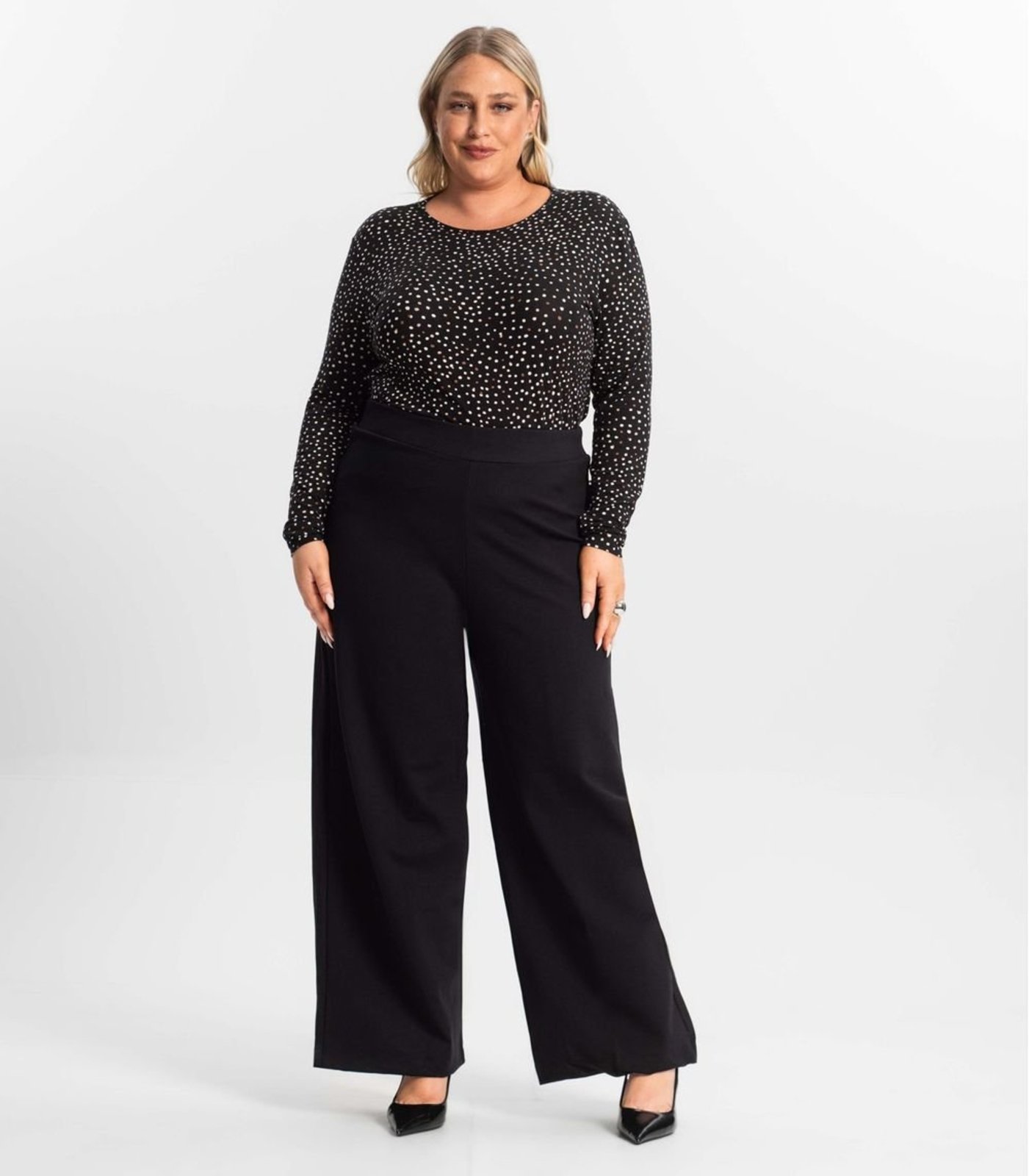 Calça Plus Size Feminina Pantalona Secret Glam Preto