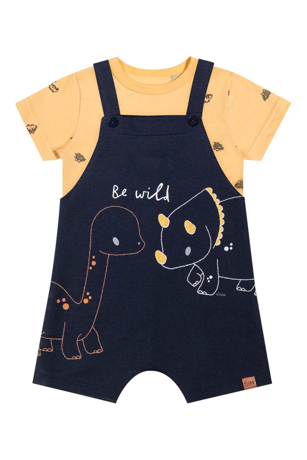 Infantil - Conjunto Menino Dinossauros em Puff Elian Amarelo