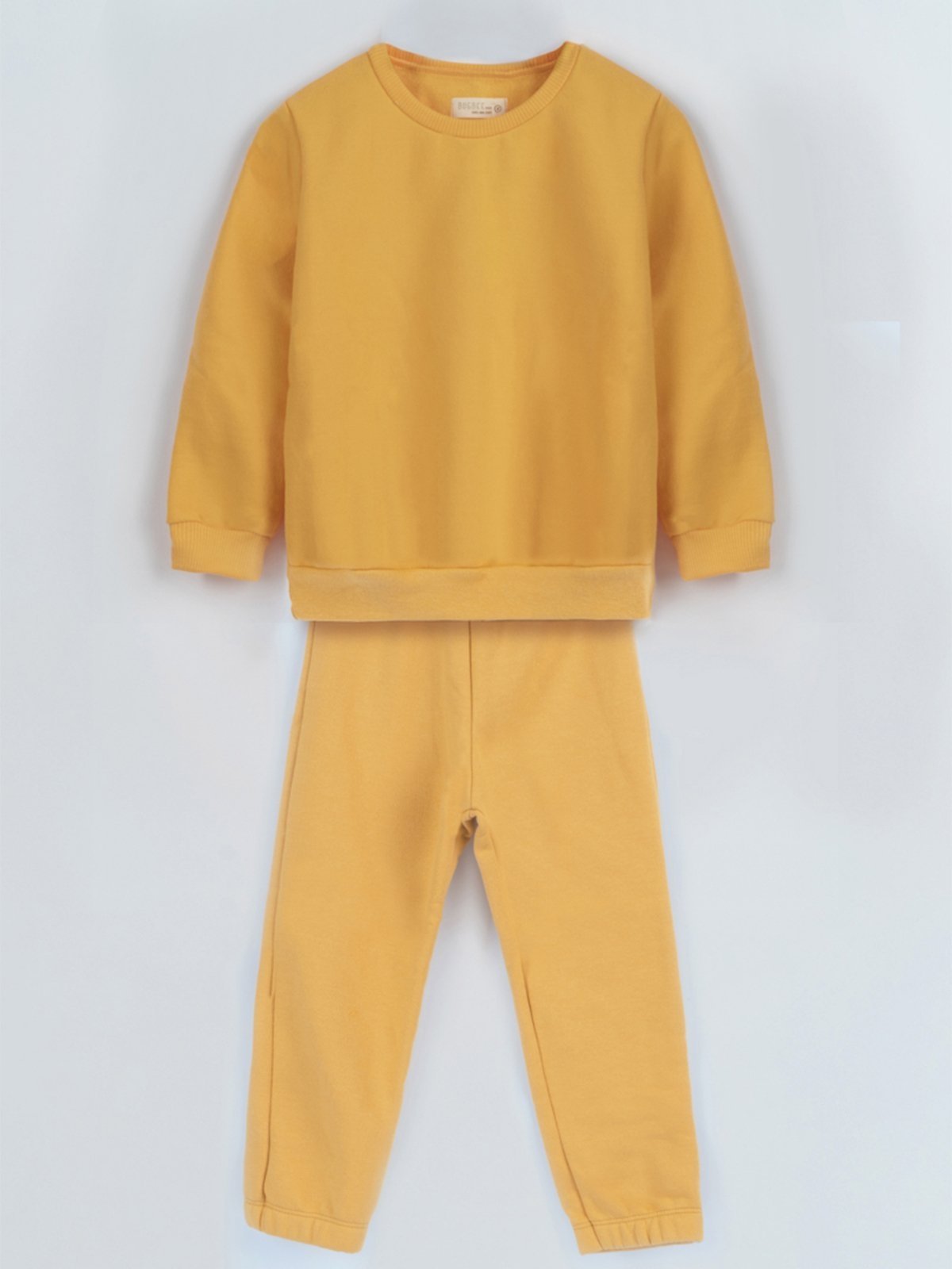 Infantil – Conjunto Bugbee Menina Liso Blusa Manga Comprida Gola Redonda Calça Moletom Felpado Amarelo Gengibre