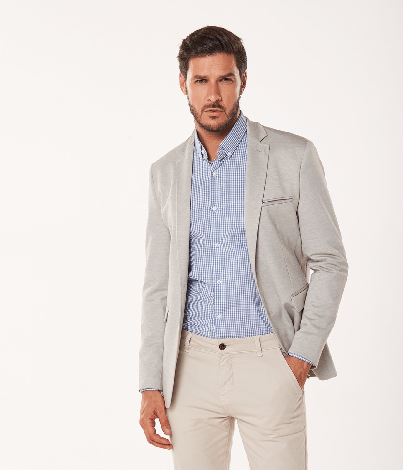 Blazer Slim Dois Botoes Masculino Caqui Claro