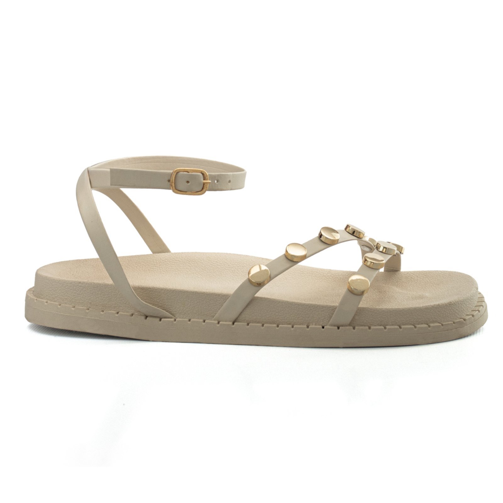 Sandália Feminina Papete Flatform Enfeite Metal Tiras Macia Resistente Off White