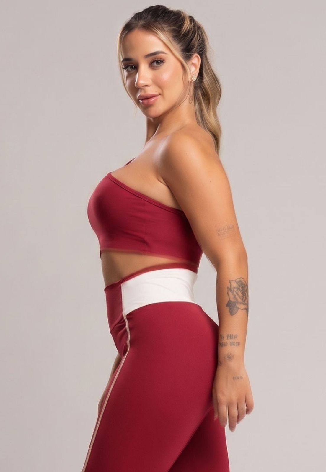 Top Cropped MVB Modas Alcinha Fitness Duplo Poliamida Cherry