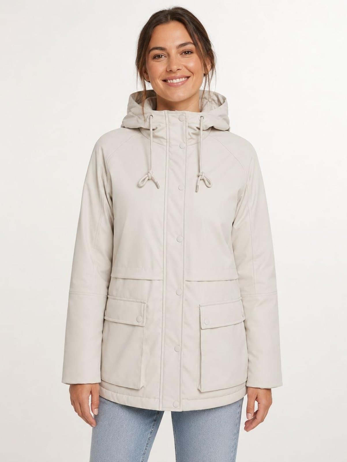 Casaco Alongado Feminino Autentique com Capuz Off White