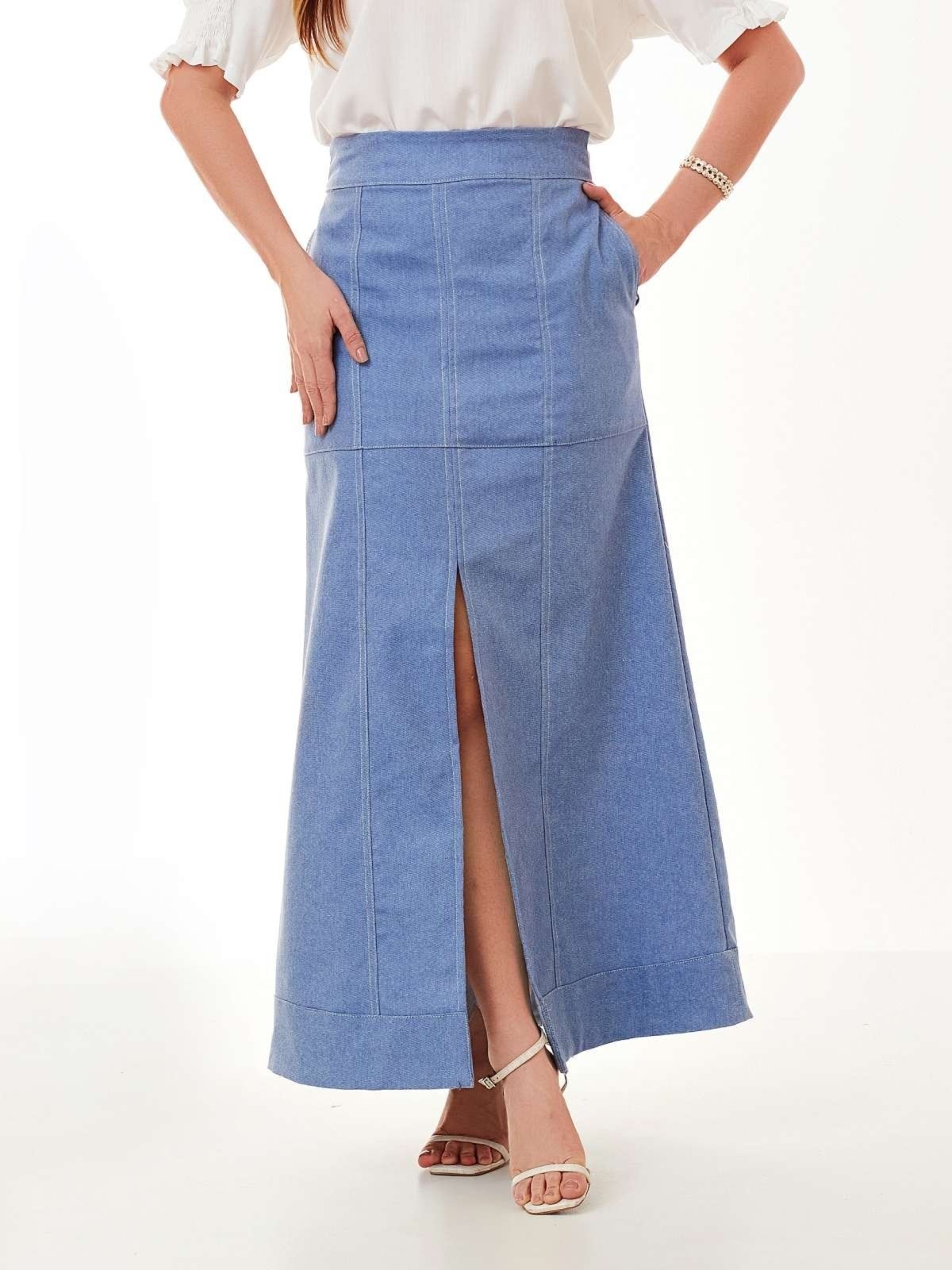Saia Mamorena Longuete em Cotton Destroyer com Fenda Frontal
