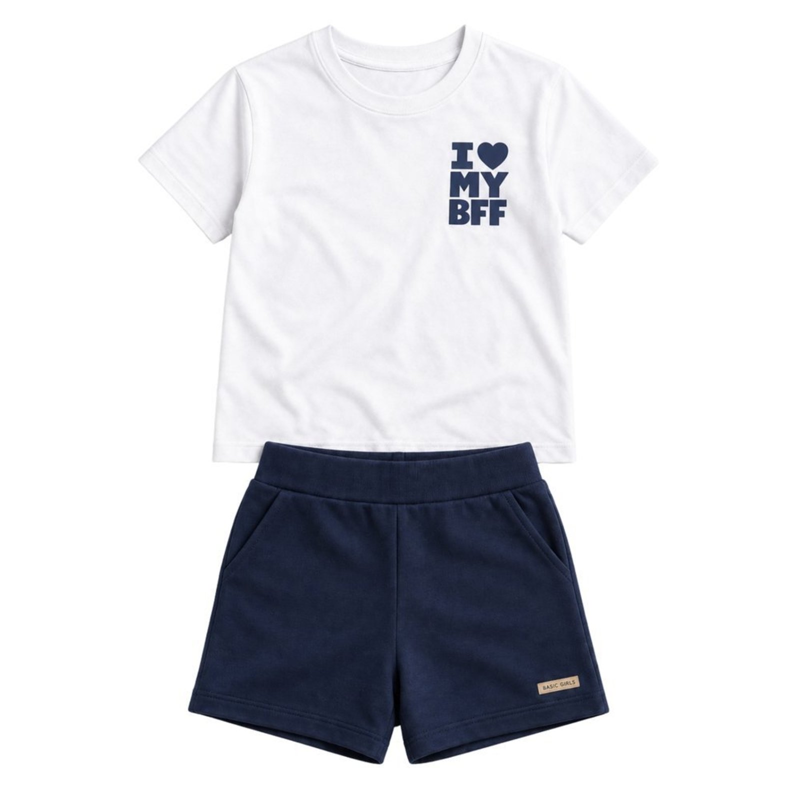 Infantil - Conjunto Menina Blusa Meia Malha Bermuda Moletinho Eco