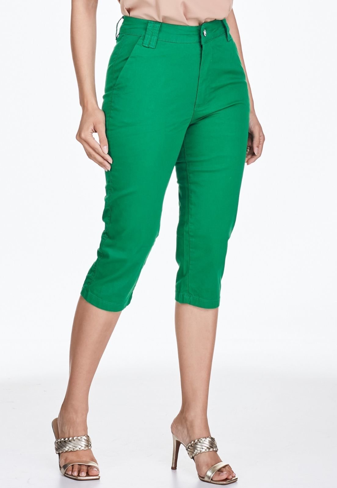 Calça Capri HNO Jeans Sarja Cintura Alta Basic Verde