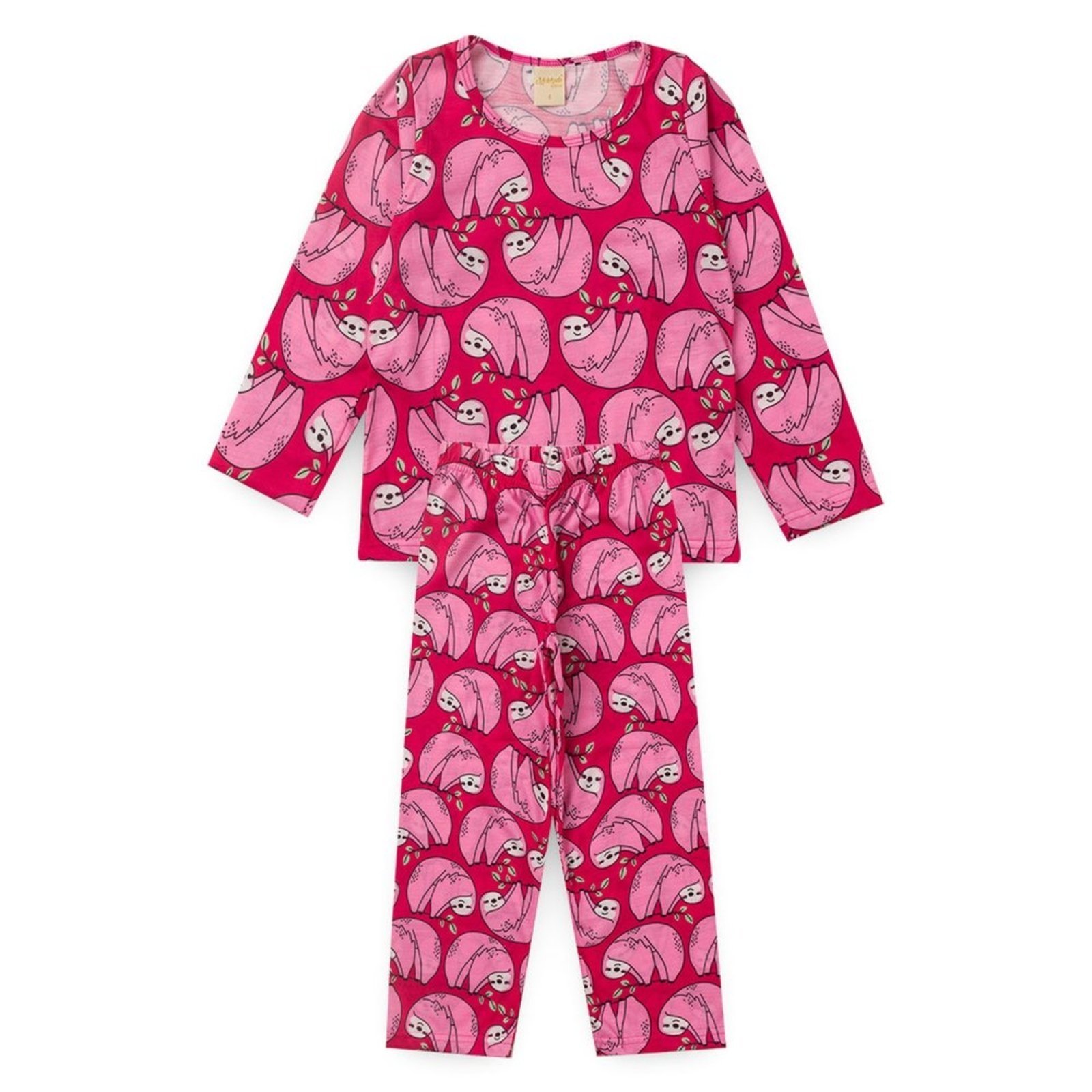 Vista 2 Pijama Molekada Menina Longo Preguiça rosa Molekada rosa