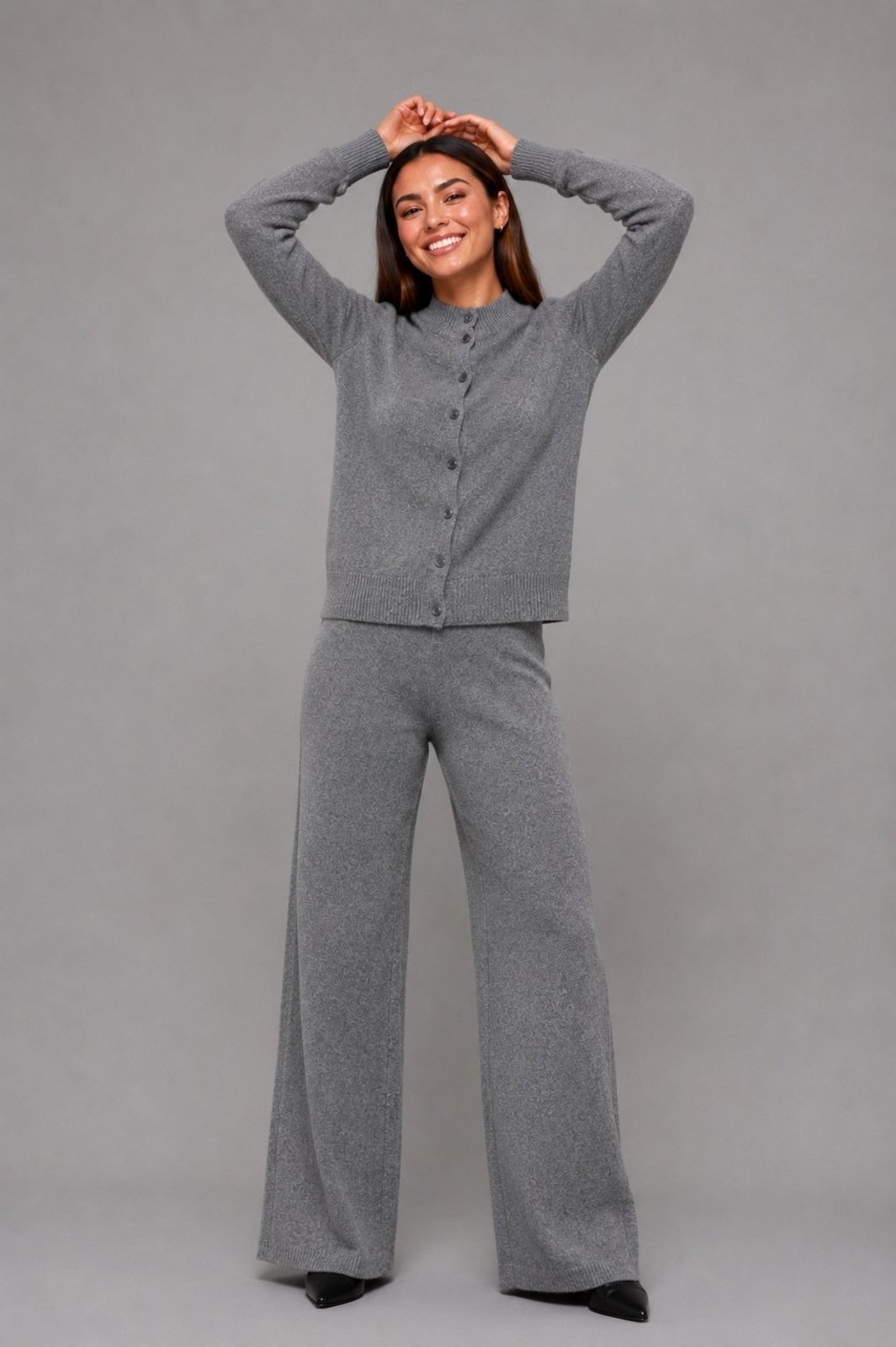 Conjunto Em Tricot Com Botões e Wide Leg Salvatore Cinza