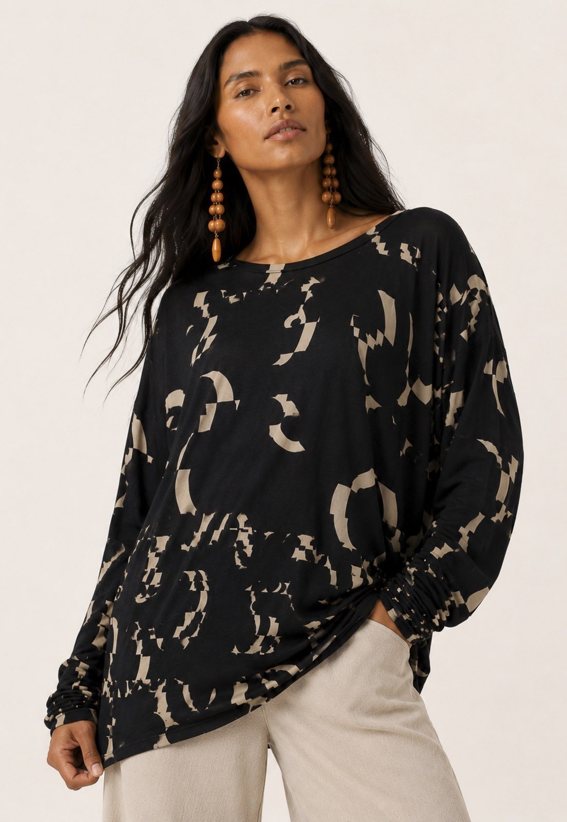 Blusa Malha Amazonia Vital Manga Longa Fibra de Bambu Estampa Maria