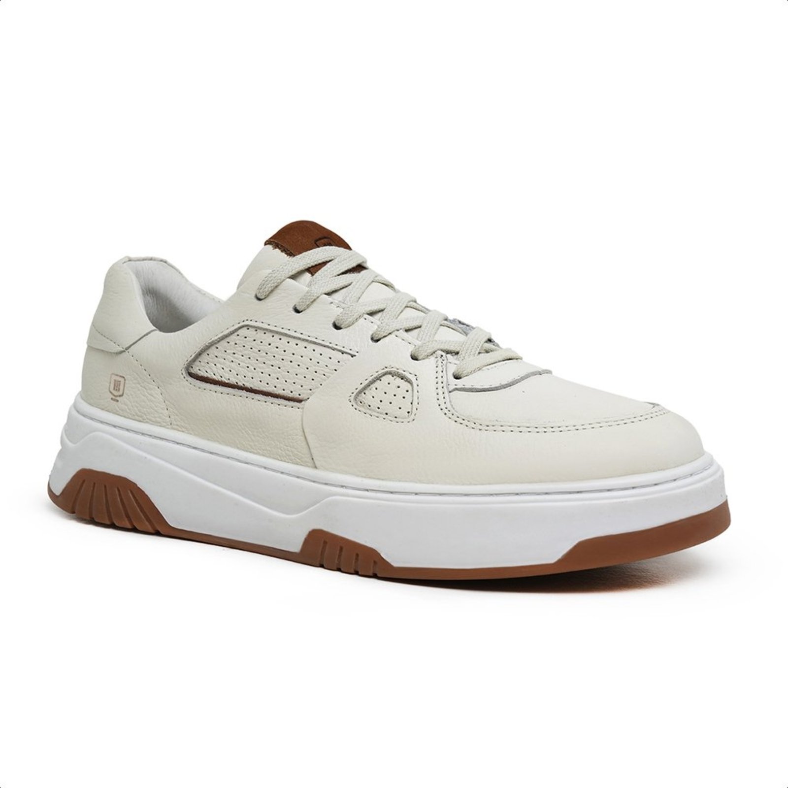 Tênis Masculino Casual Malbork em Couro Off White com Solado Branco 030700OW