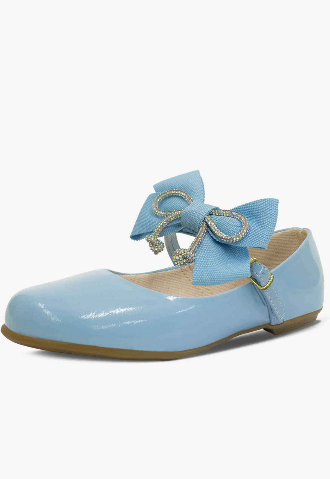 Infantil - Sapatilha com Presilha Pópidi Menina Laço Gorgurao Brilho Azul