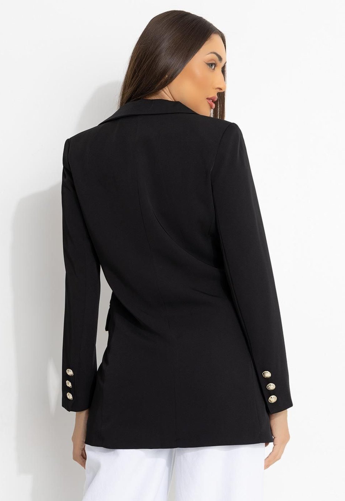 Vista 3 Blazer Em Crepe Plano Forrado Quintess preto
