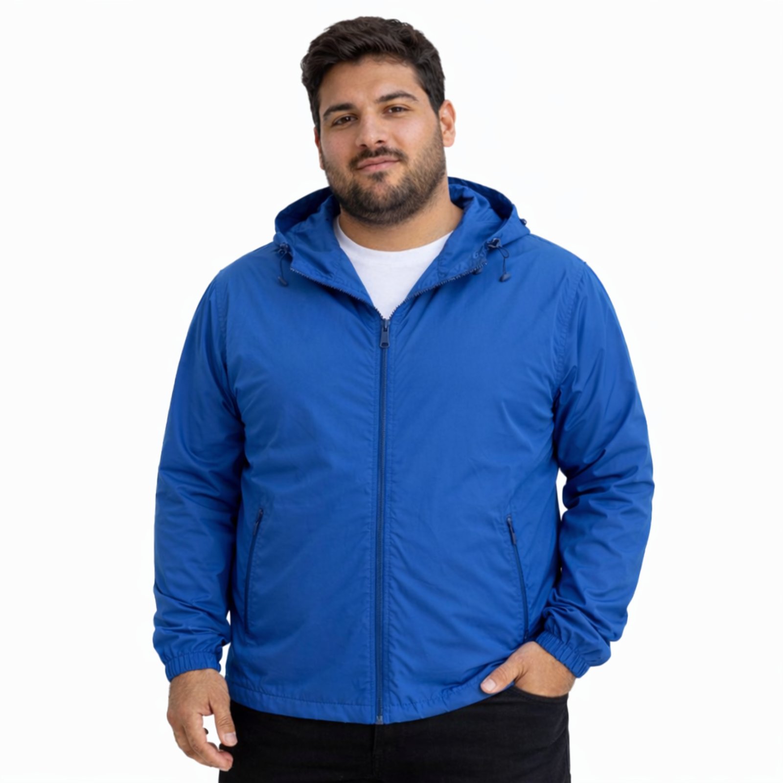 Corta Vento Masculina Preta Leve Com Capuz Removivel Azul
