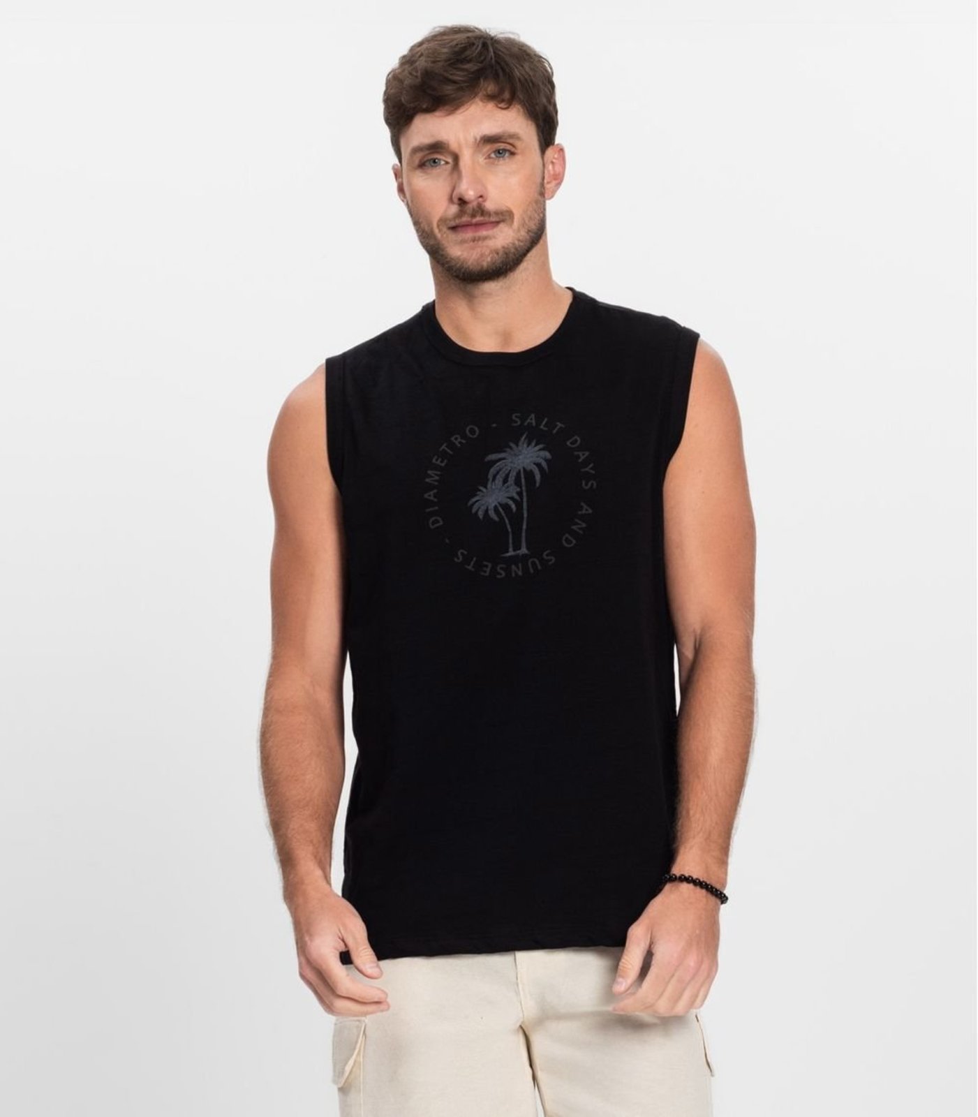 Regata Plus Masculina Malha Maquinetada Diametro Preto