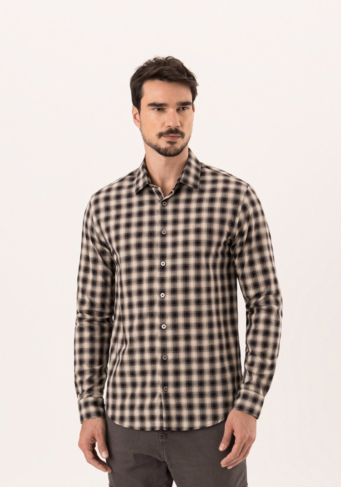 Camisa Xadrez De Mangas Longas Slim Fit