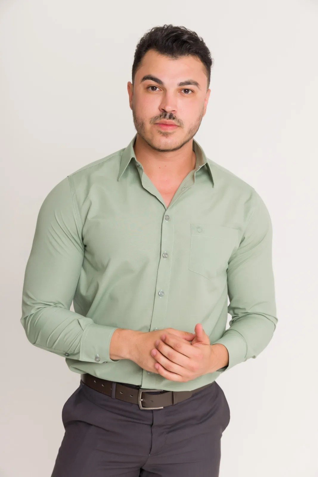 Camisa Social Masculina Clássica com Bolso Manga Longa Branca