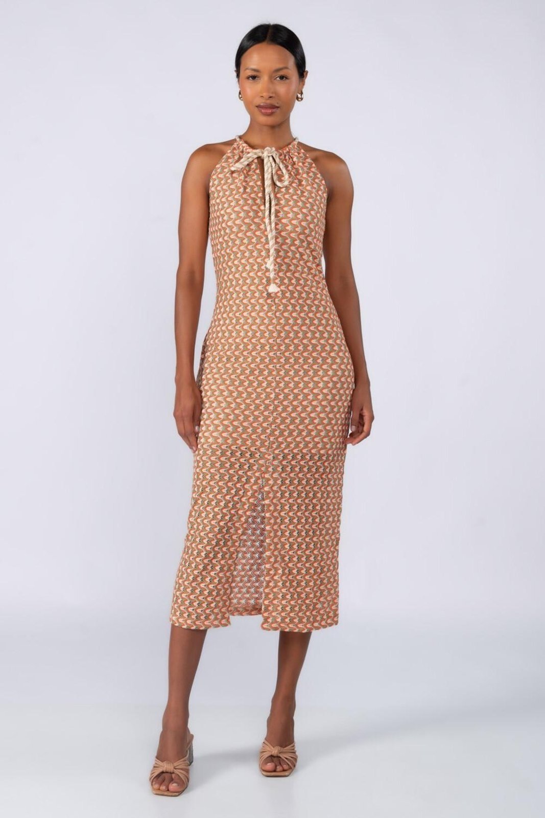 Vestido midi renda trabalhada forrado Verde