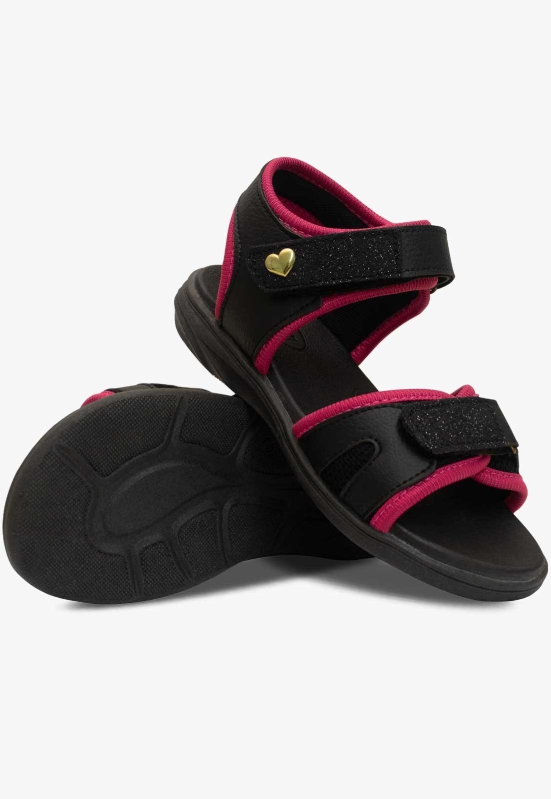 Vista 3 Infantil - Sandália Papete Casual Pópidi Menina Preto pink/preto pink Pópidí pink/preto pink