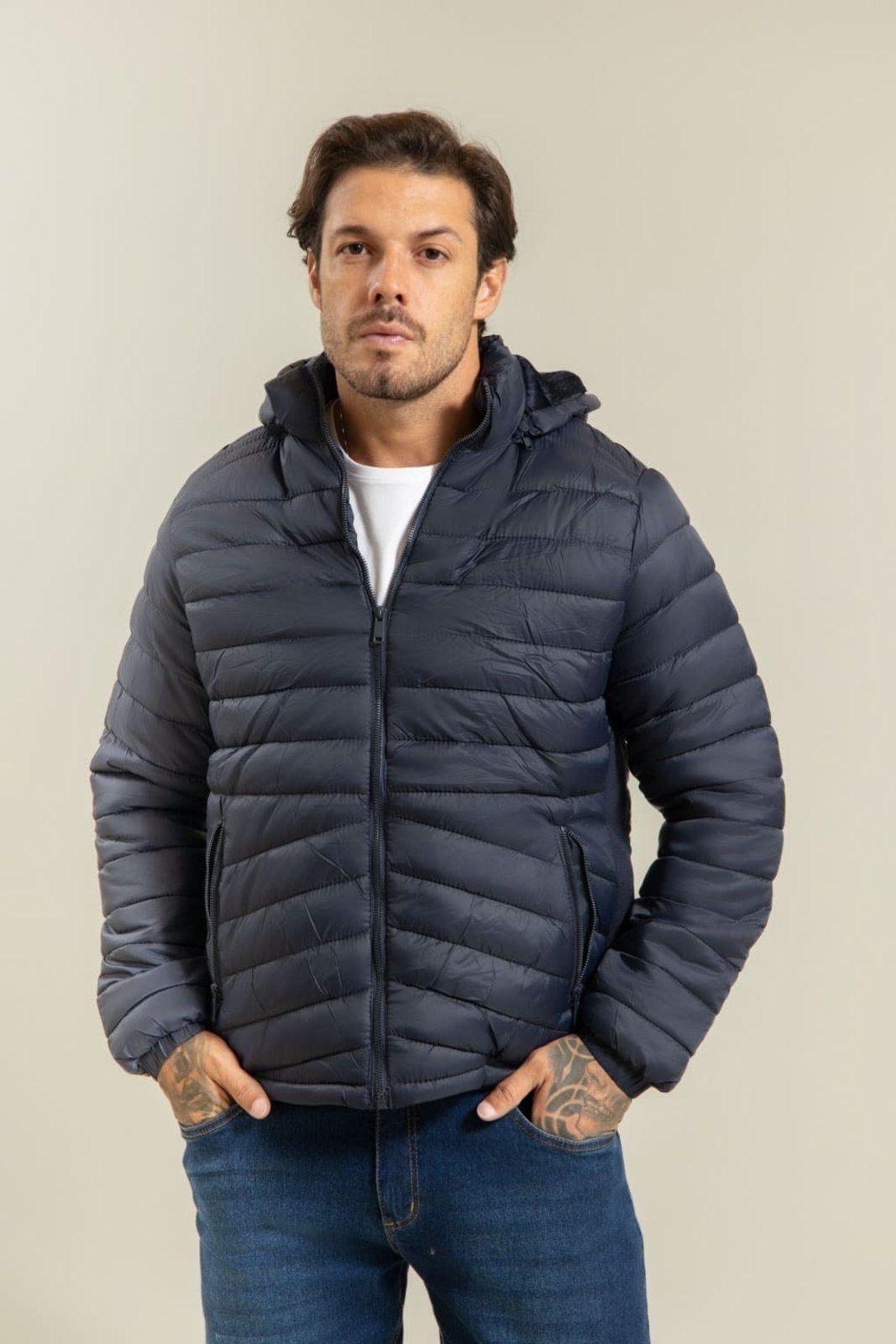 Jaqueta Puffer Masculina Forrada com Capuz Removível Marinho Dialogo