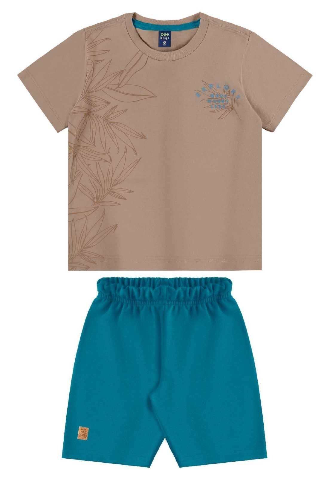 Infantil – Conjunto Camiseta e Bermuda Menino Bee Loop Marrom