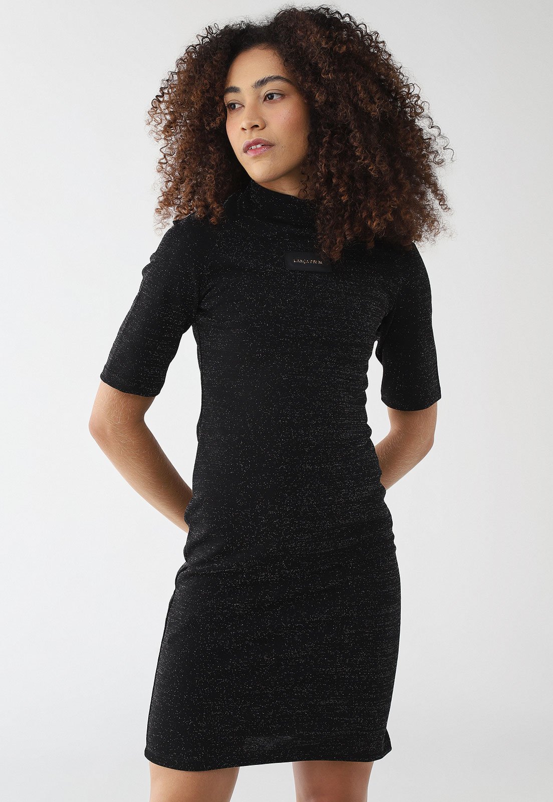 Vestido Curto Feminino Lança Perfume Slim Brilho Preto