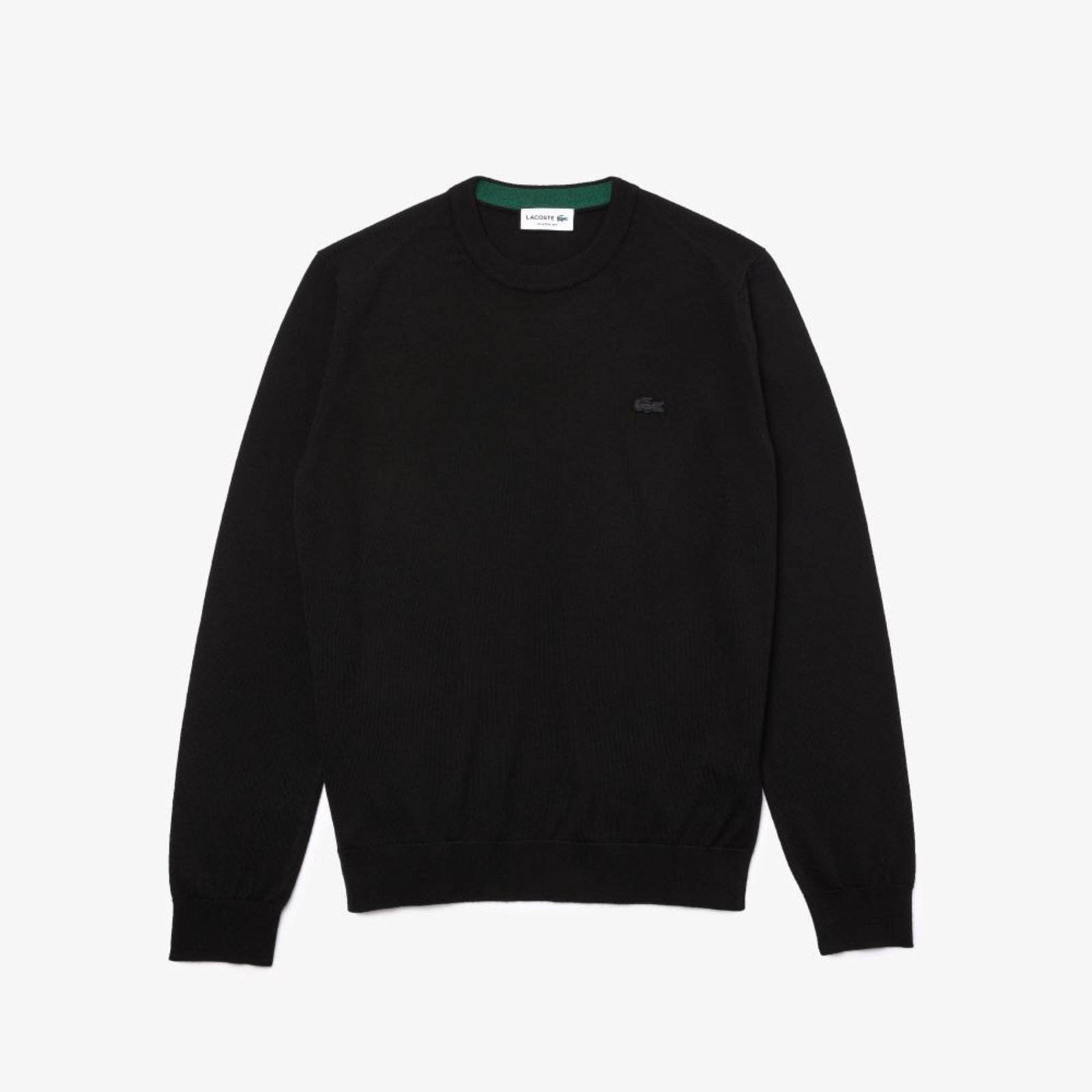Lacoste Suéter Masculino Em Lã Merino Com Decote Careca Preto