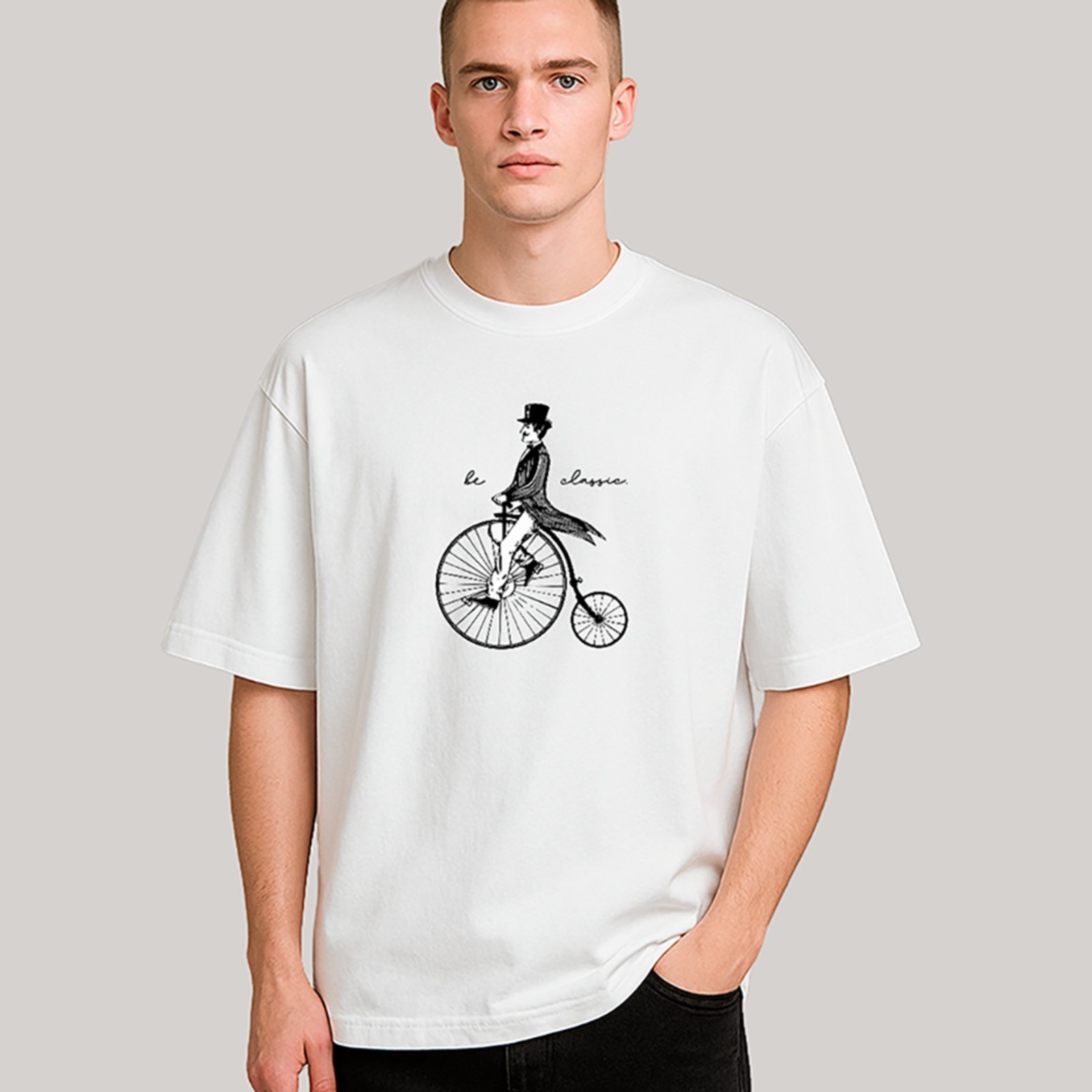 Camiseta Ousy Unissex Streetwear Le Chapeau Vintage Bicycle Oversized Branco