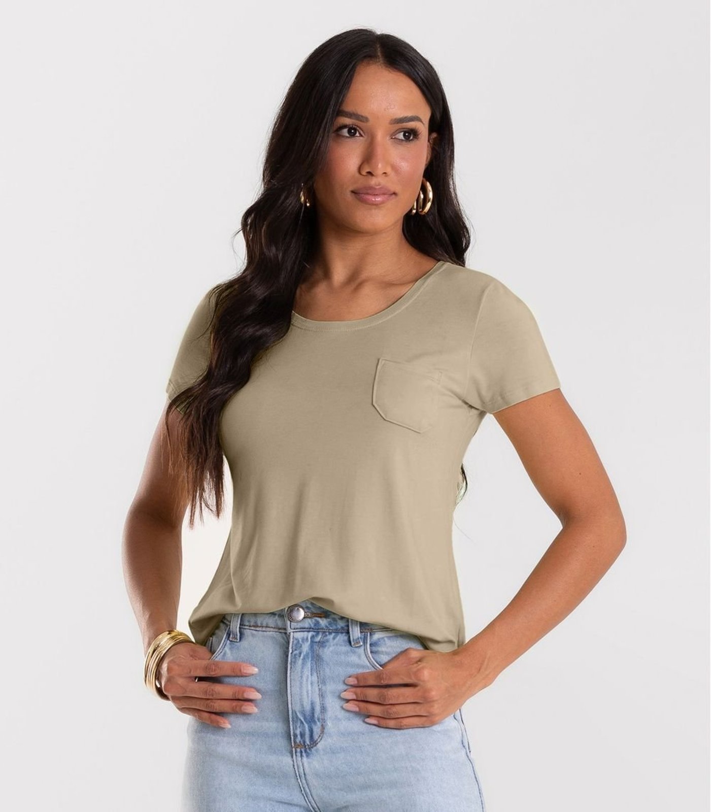 Blusa Feminina Viscotorcion Com Bolso Rovitex Marrom
