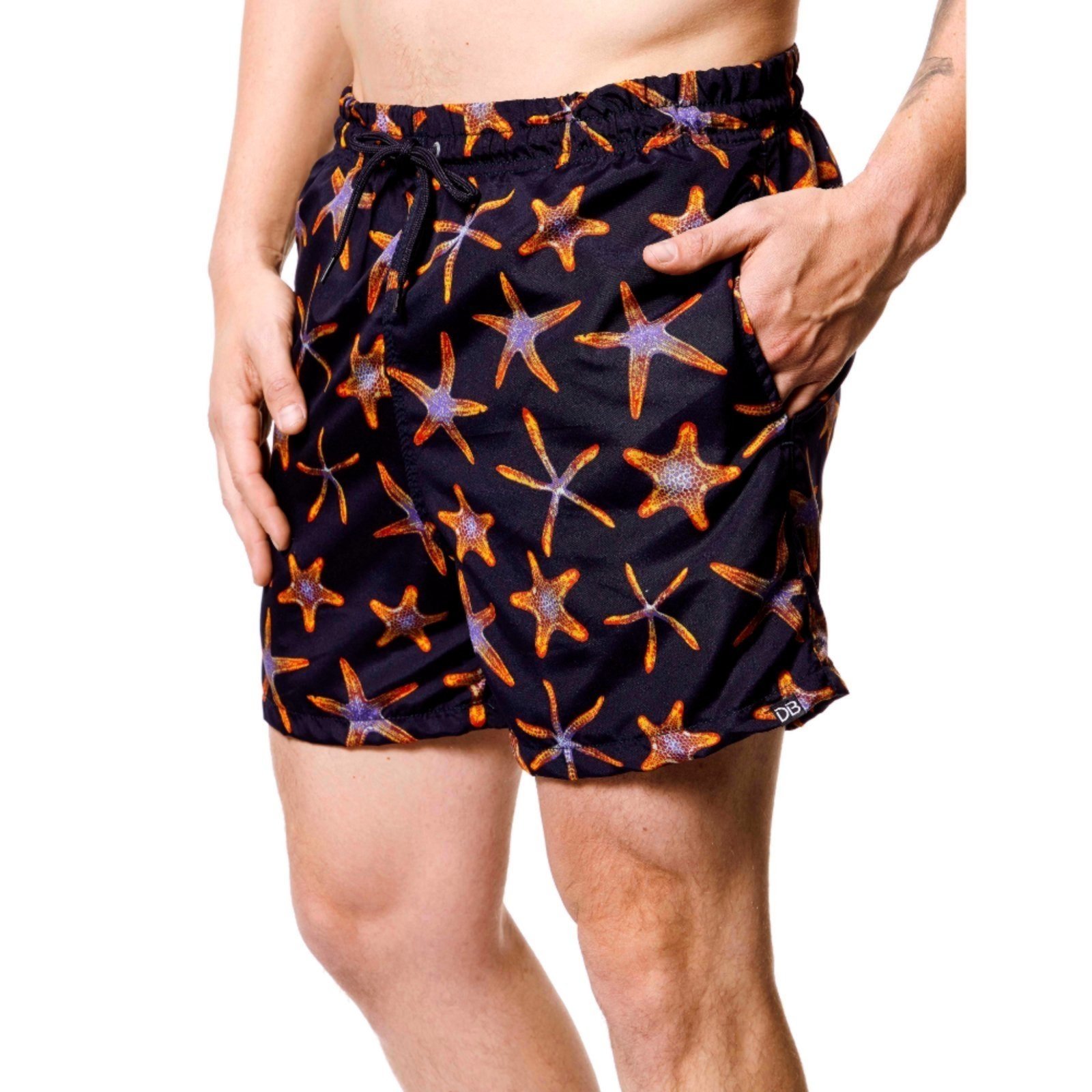 Bermuda Masculina Short Praia Estampado Ajuste Cordão Preto