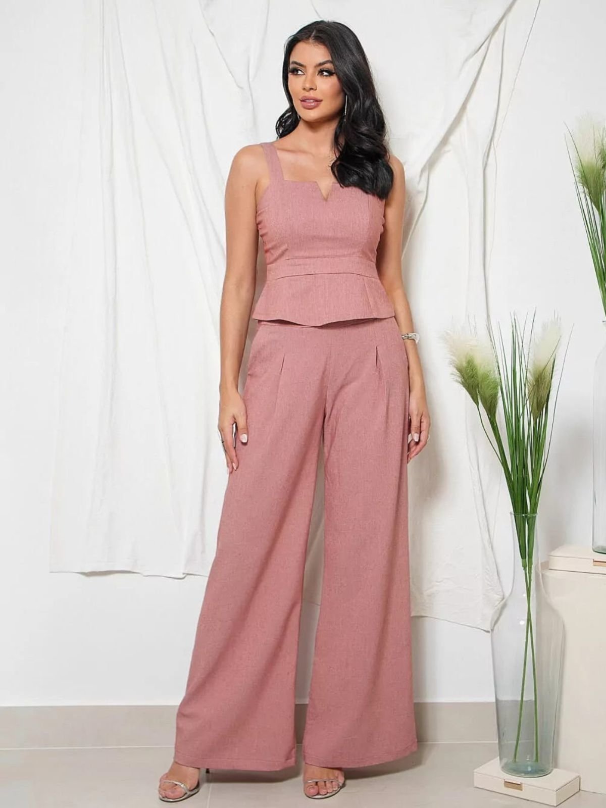 Cropped Elegance Decote V Lily Daisy LS003 Capucino