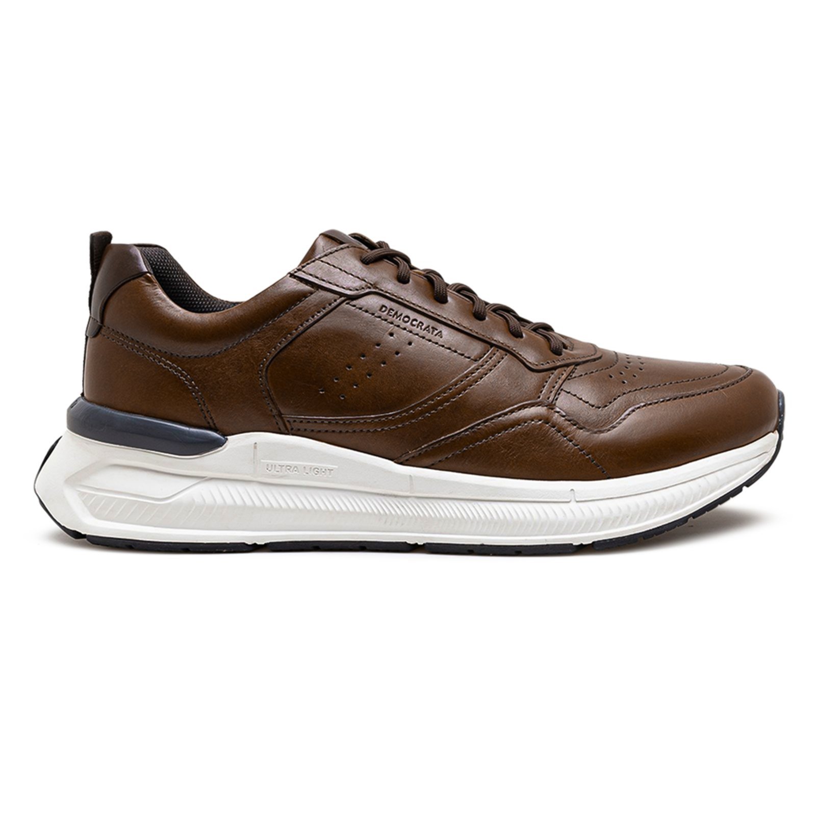 Tênis De Couro Democrata Masculino Denim Brad Ultra Light 527101 Marrom