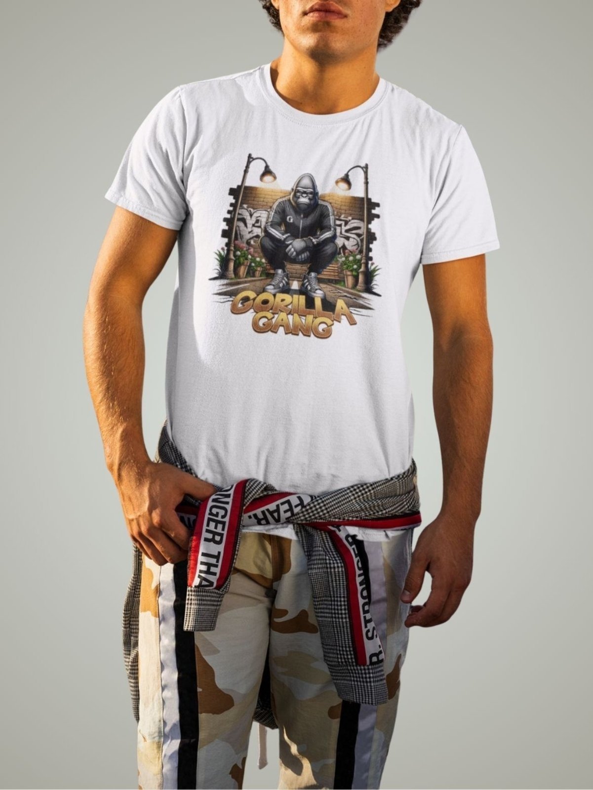 Camiseta Básica Masculina GuGi Gorilla Gang Estilo Street Branco