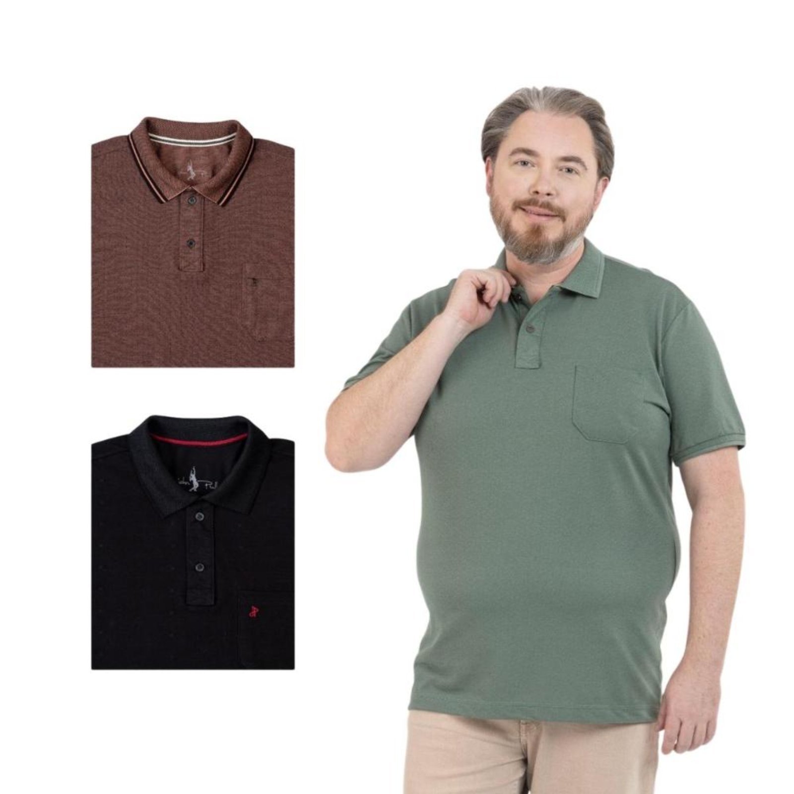 Kit 3 Camisa Polo Masculina Plus Size Pique com Bolso Casual
