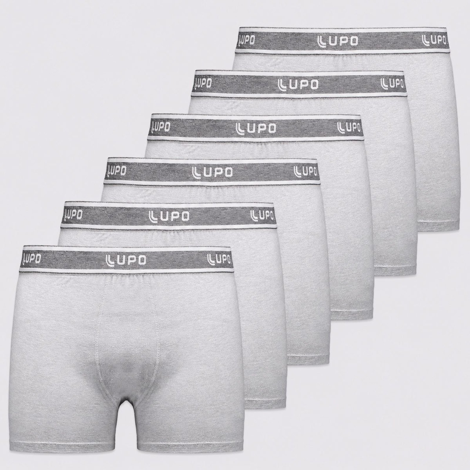 Kit 6 Cuecas Boxer Lupo Basic Algodão com Elastano Cinza