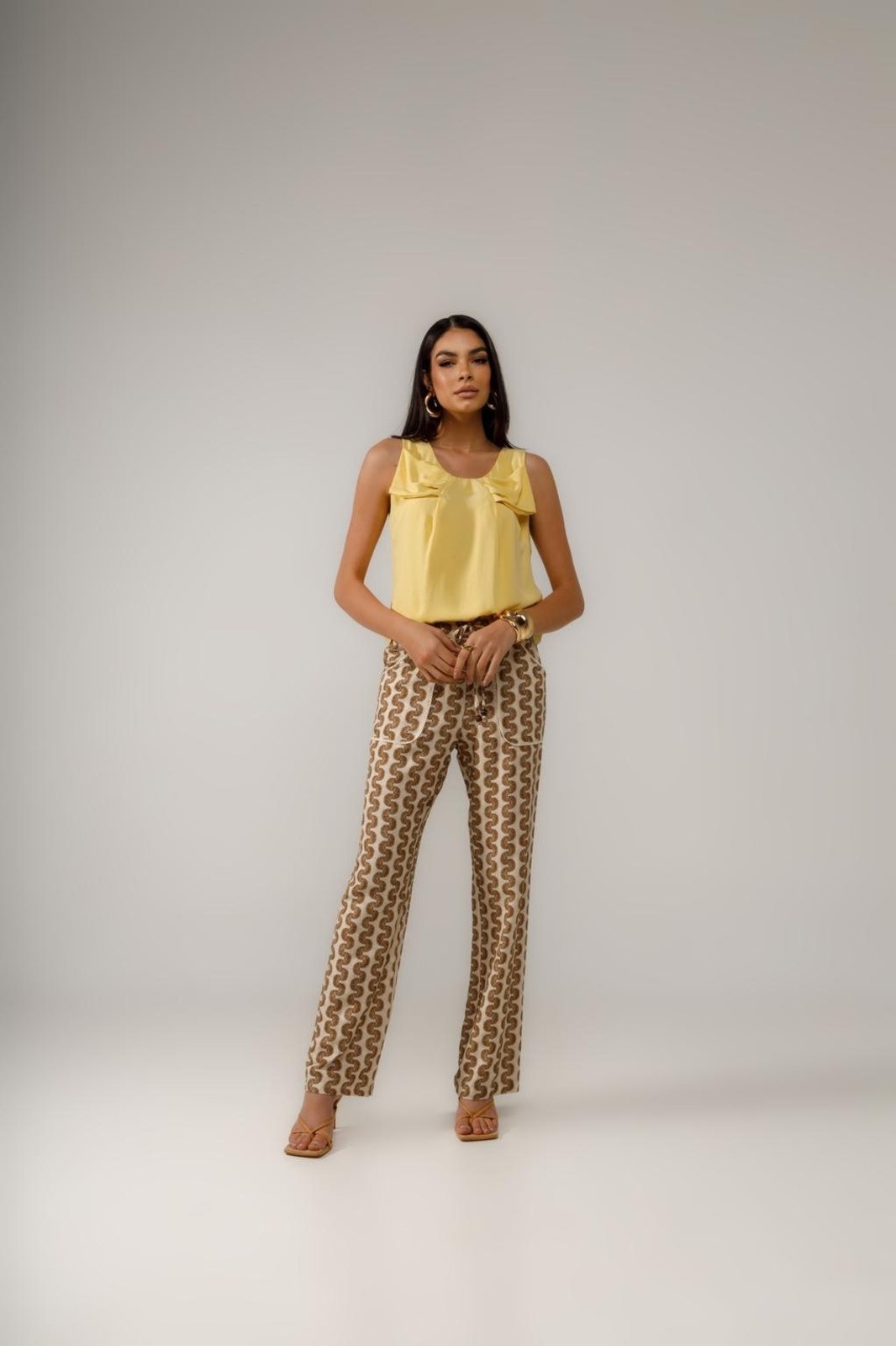 Blusa Regata Maxi Laço Amarelo Claro
