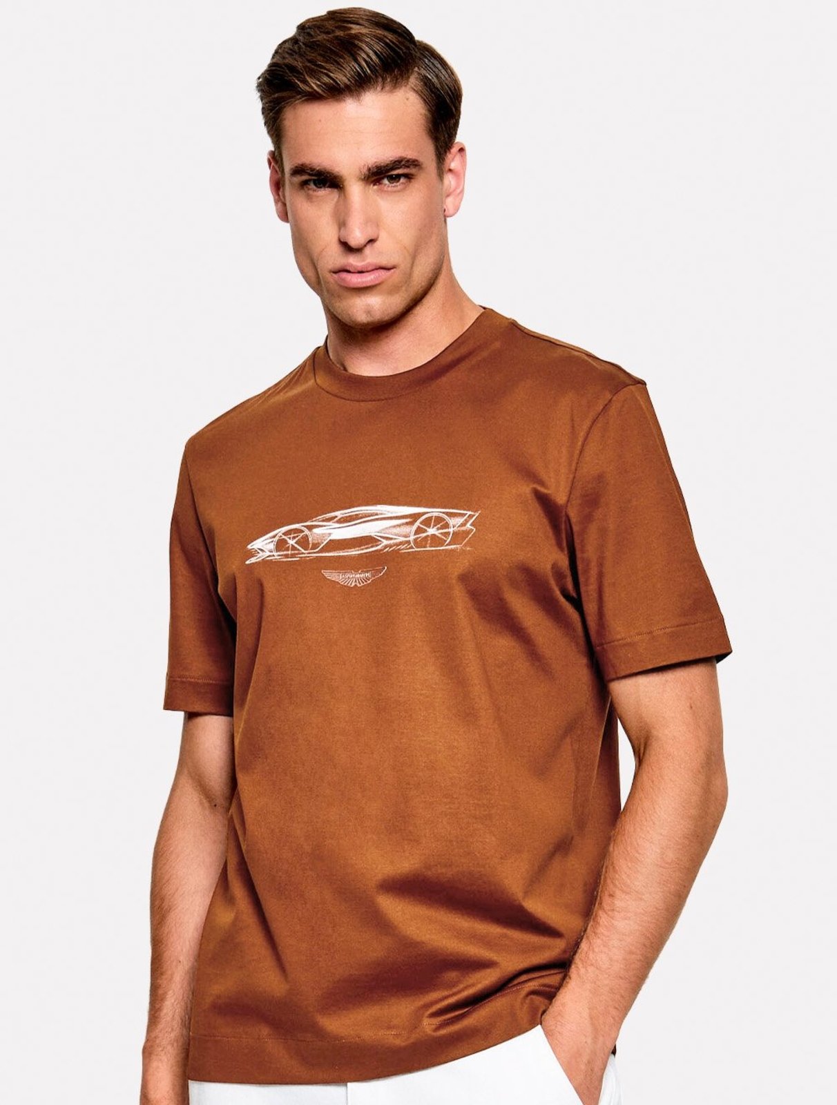 Camiseta Hugo Boss x Aston Martin Masculina Regular Fit C-Taut 181_AM Marrom Médio