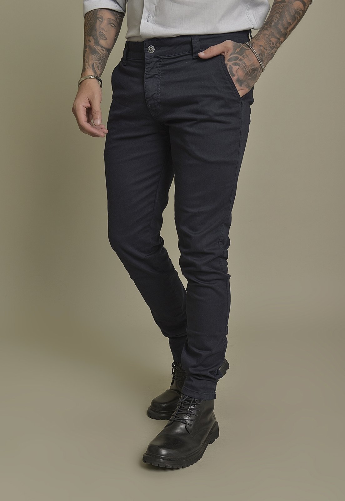 Vista 3 Calça Sarja Skinny Dialogo Jeans Color Sport Fino Marinho Masculino Dialogo Jeans azul marinho