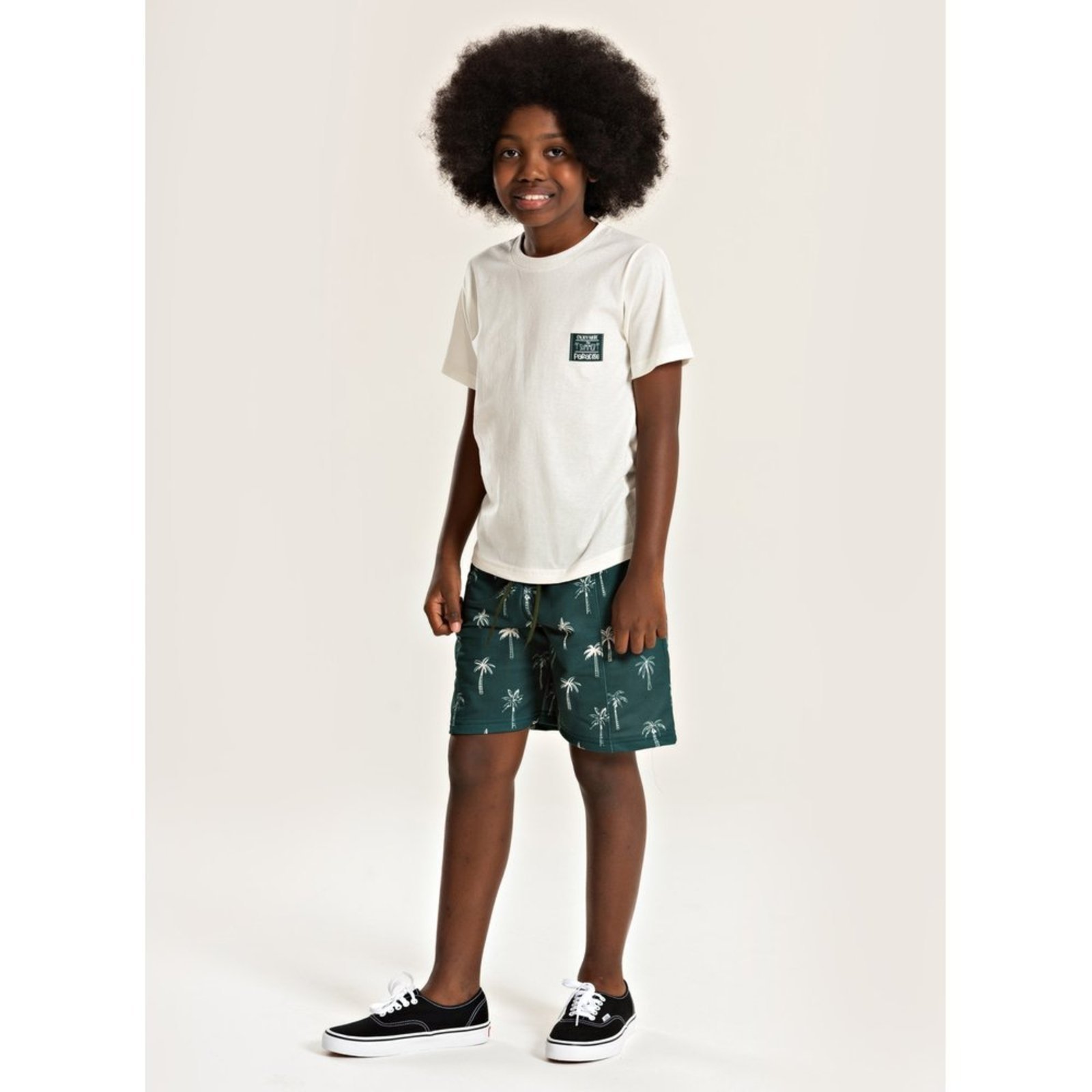 Infantil – Conjunto Molekada Verão Menino Natural Camiseta e Bermuda com Recorte Coqueiros