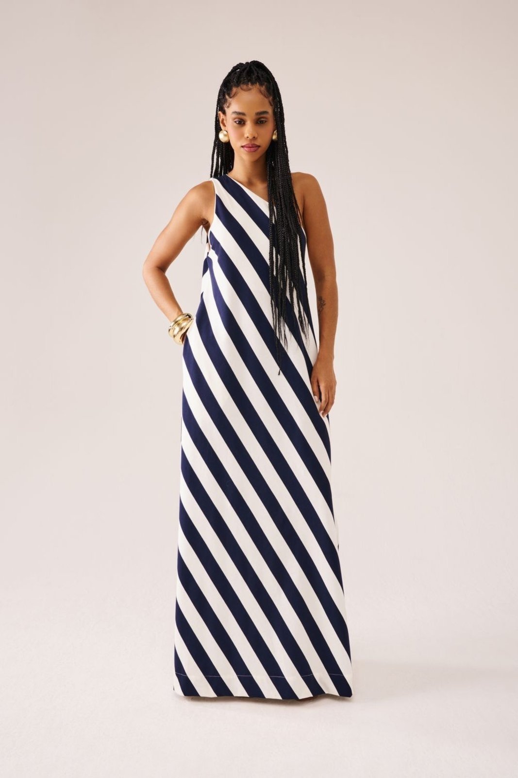 Vestido um ombro só marinière Suntime