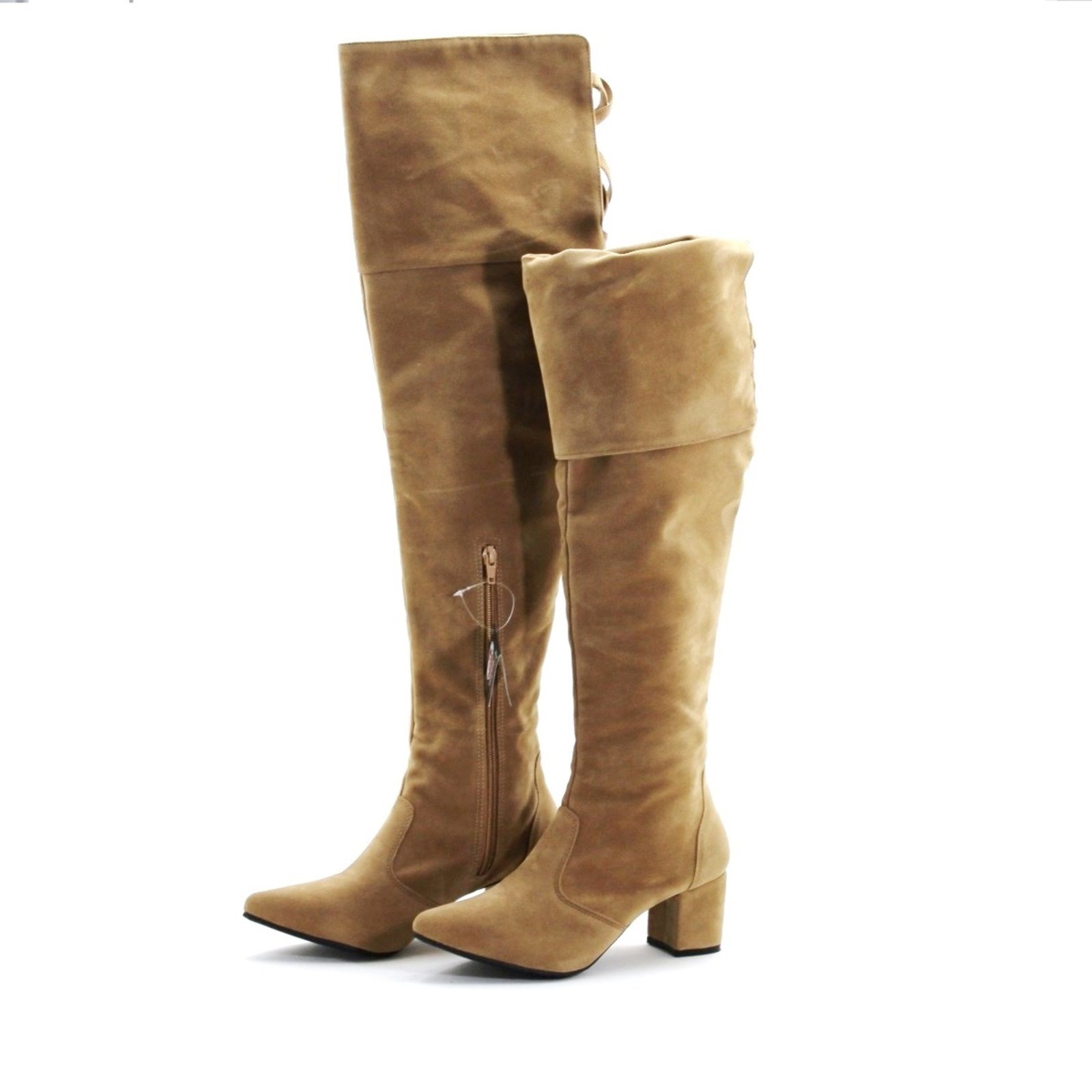 Botas Femininas Over The Knee Lirom Cano Super Longo Camurça Bege
