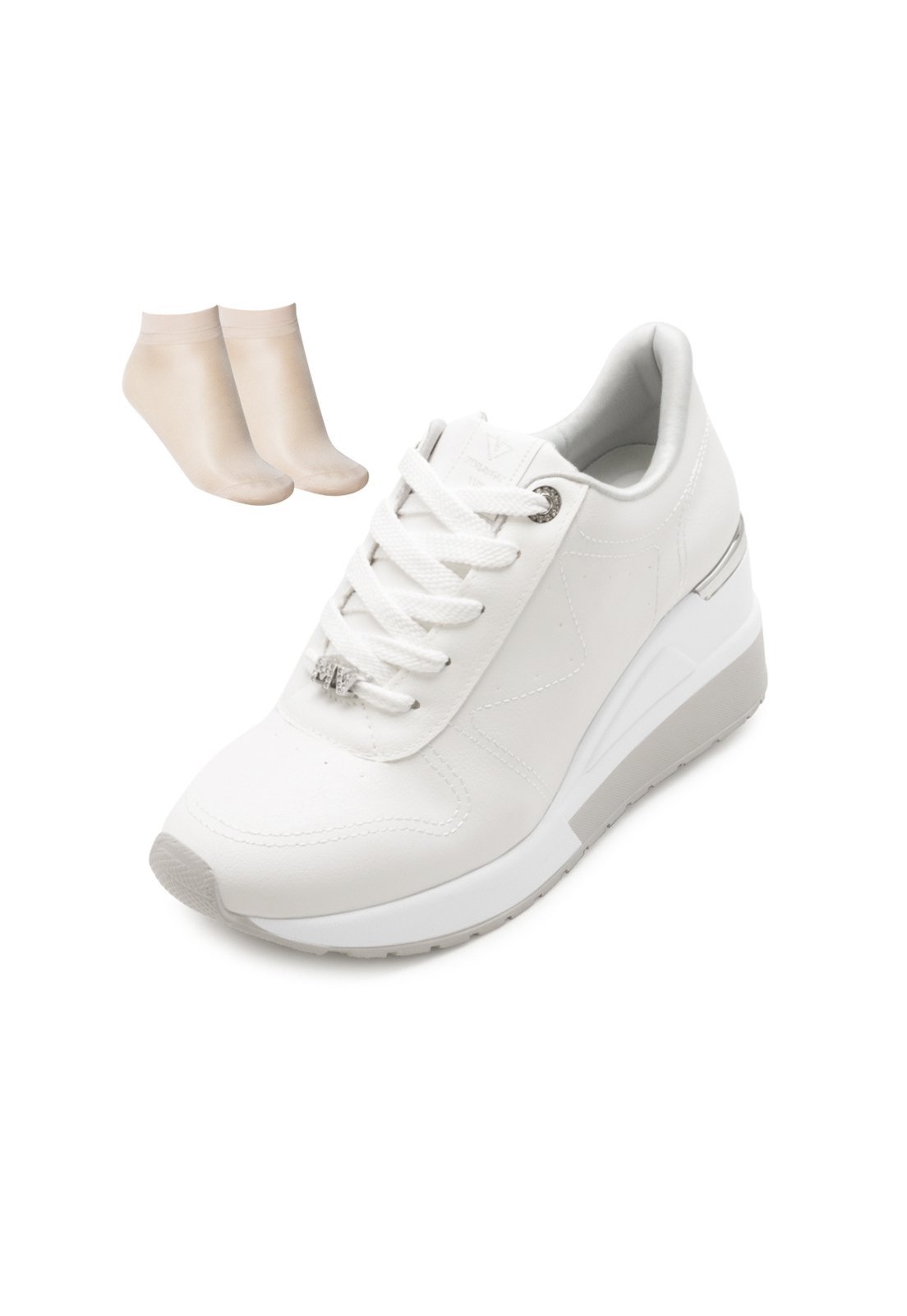 Tênis Casual Via Marte Branco Prata e Meia VM26-04601