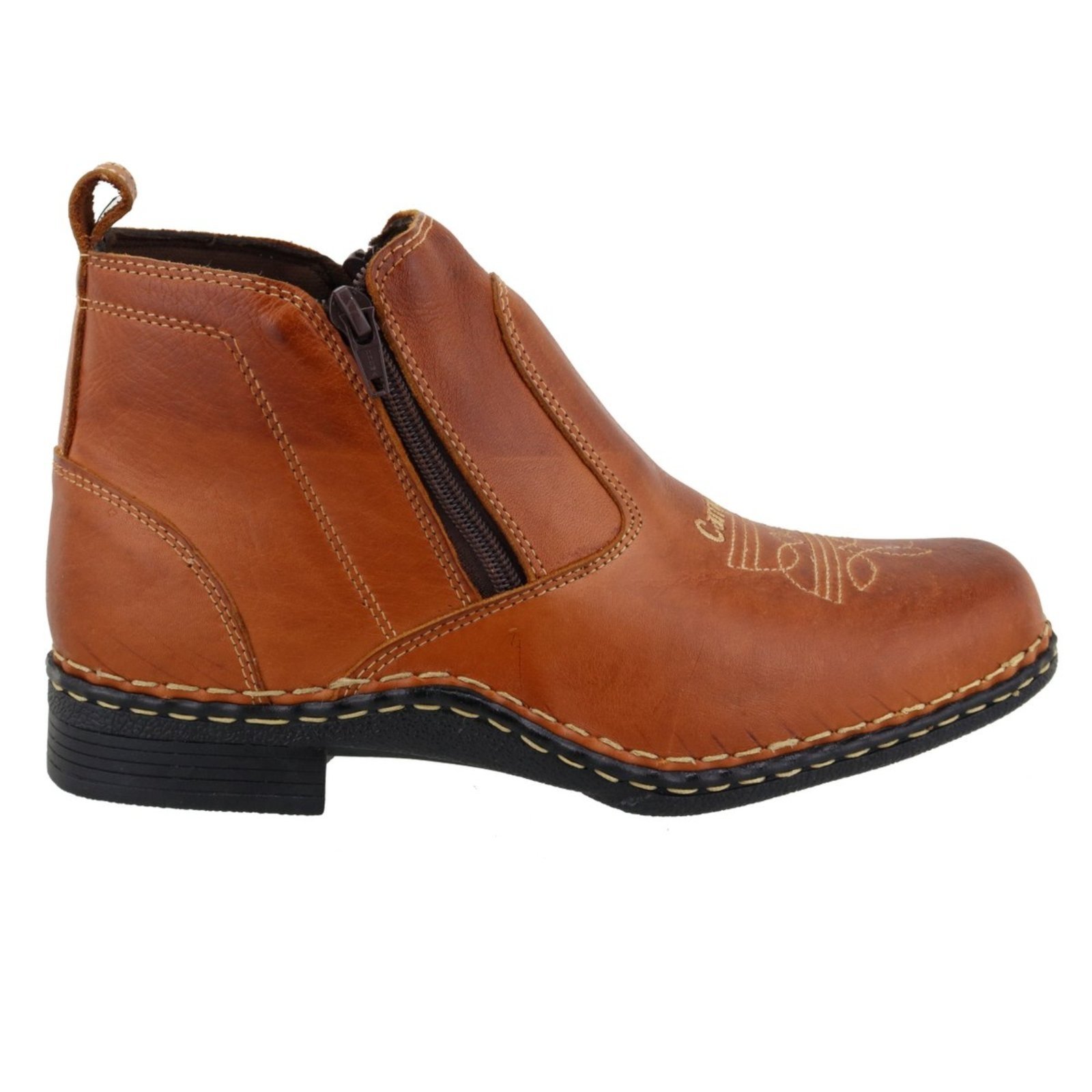 Botina Bota Masculina Campero Country Ziper Couro Pinhão