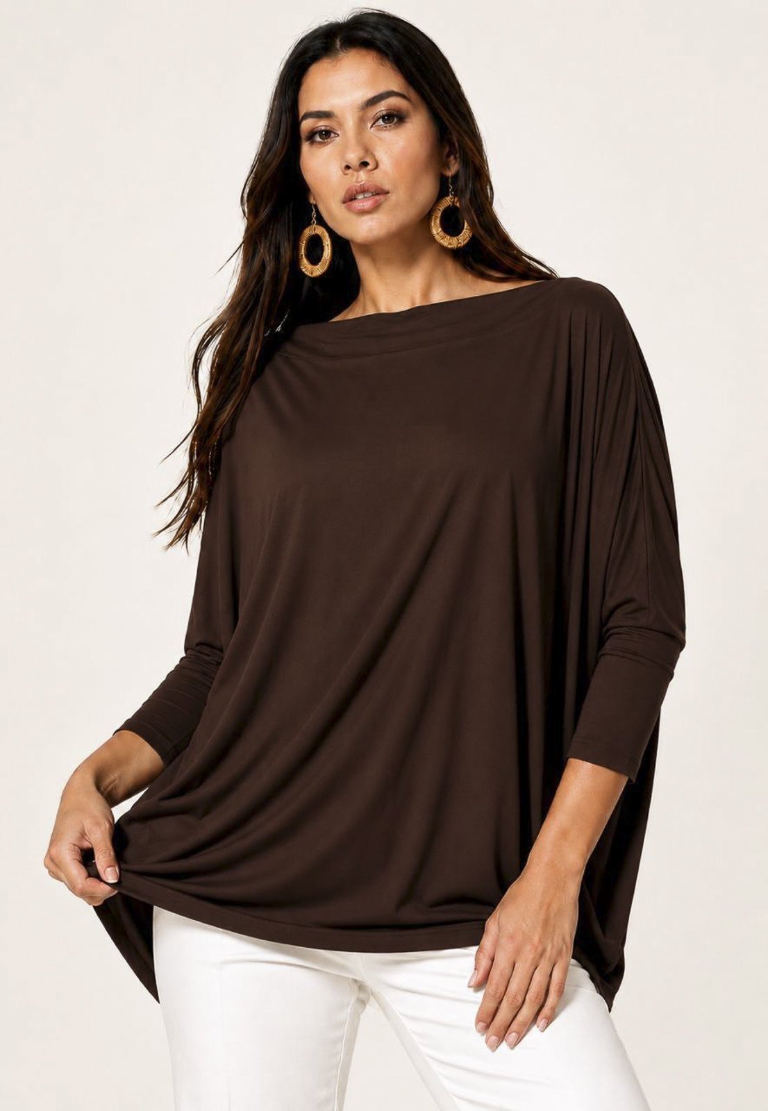 Blusa Ampla Amazonia Vital Malha Morcego Manga Longa Marrom
